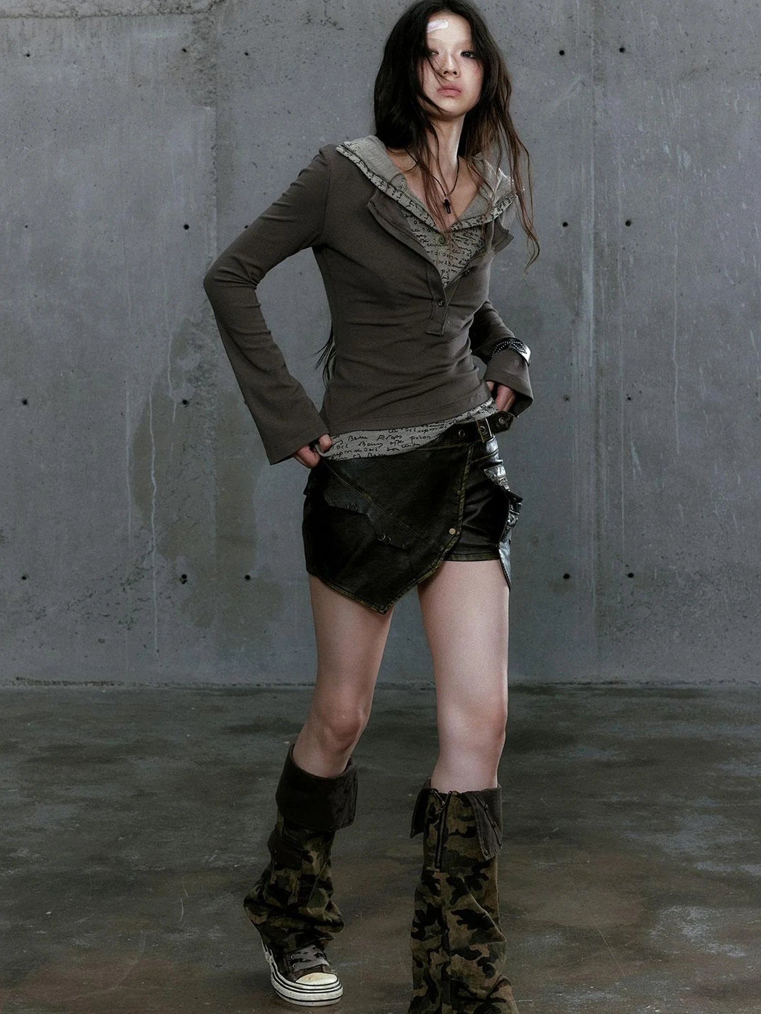 Wander Punk Layered Collage Hooded Knit Top