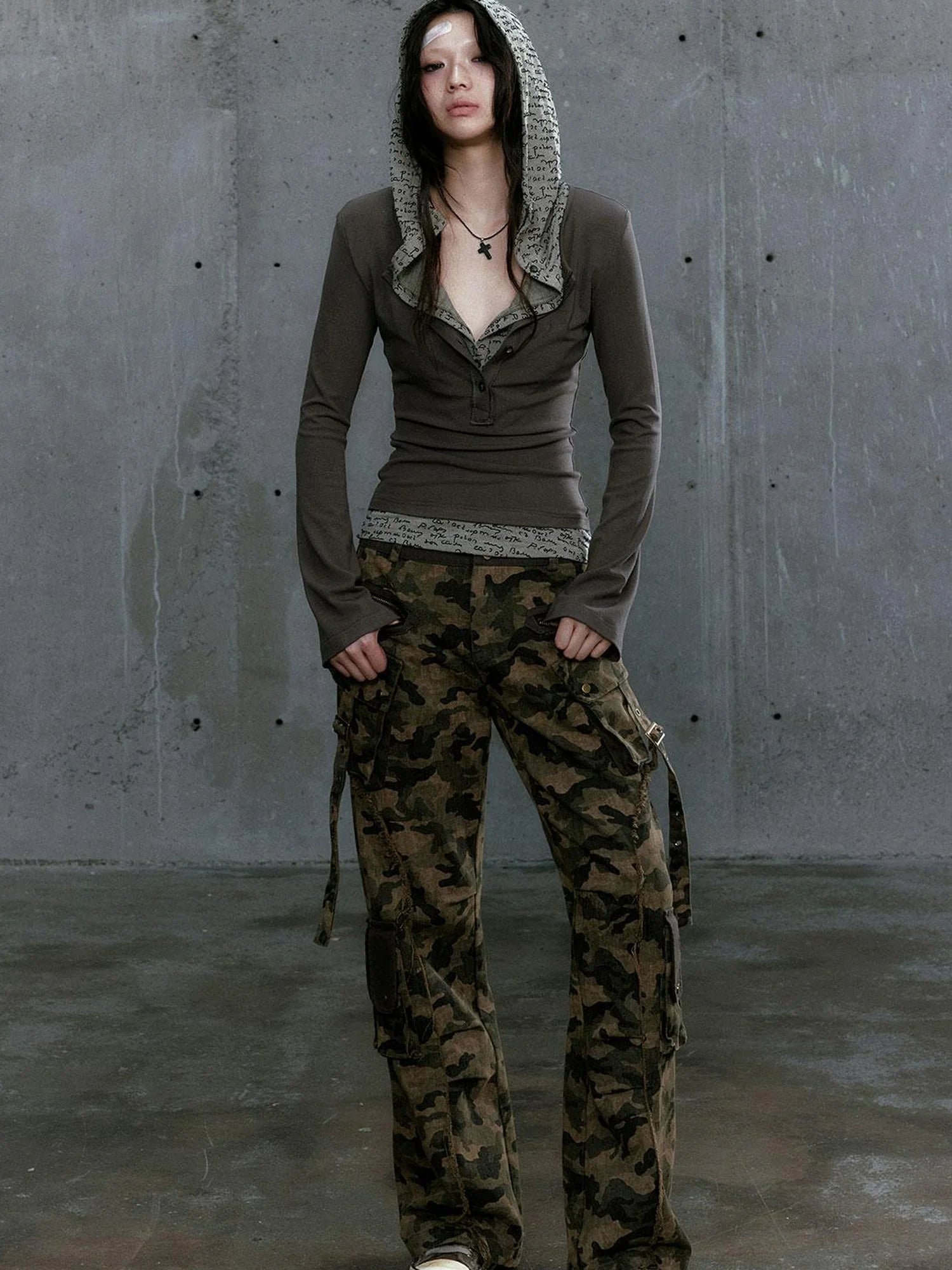 Wander Punk Layered Collage Hooded Knit Top