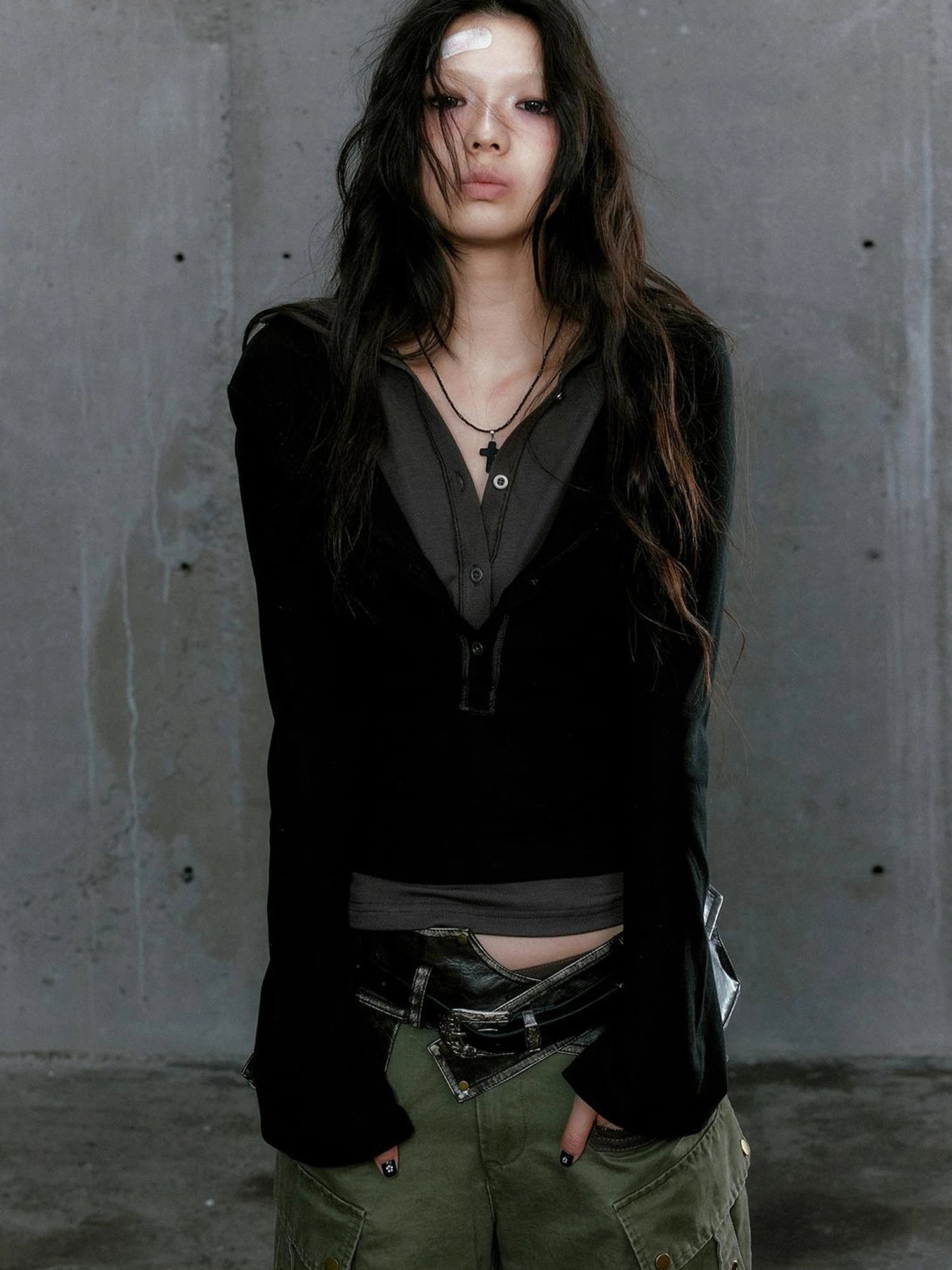 Wander Punk Layered Collage Hooded Knit Top