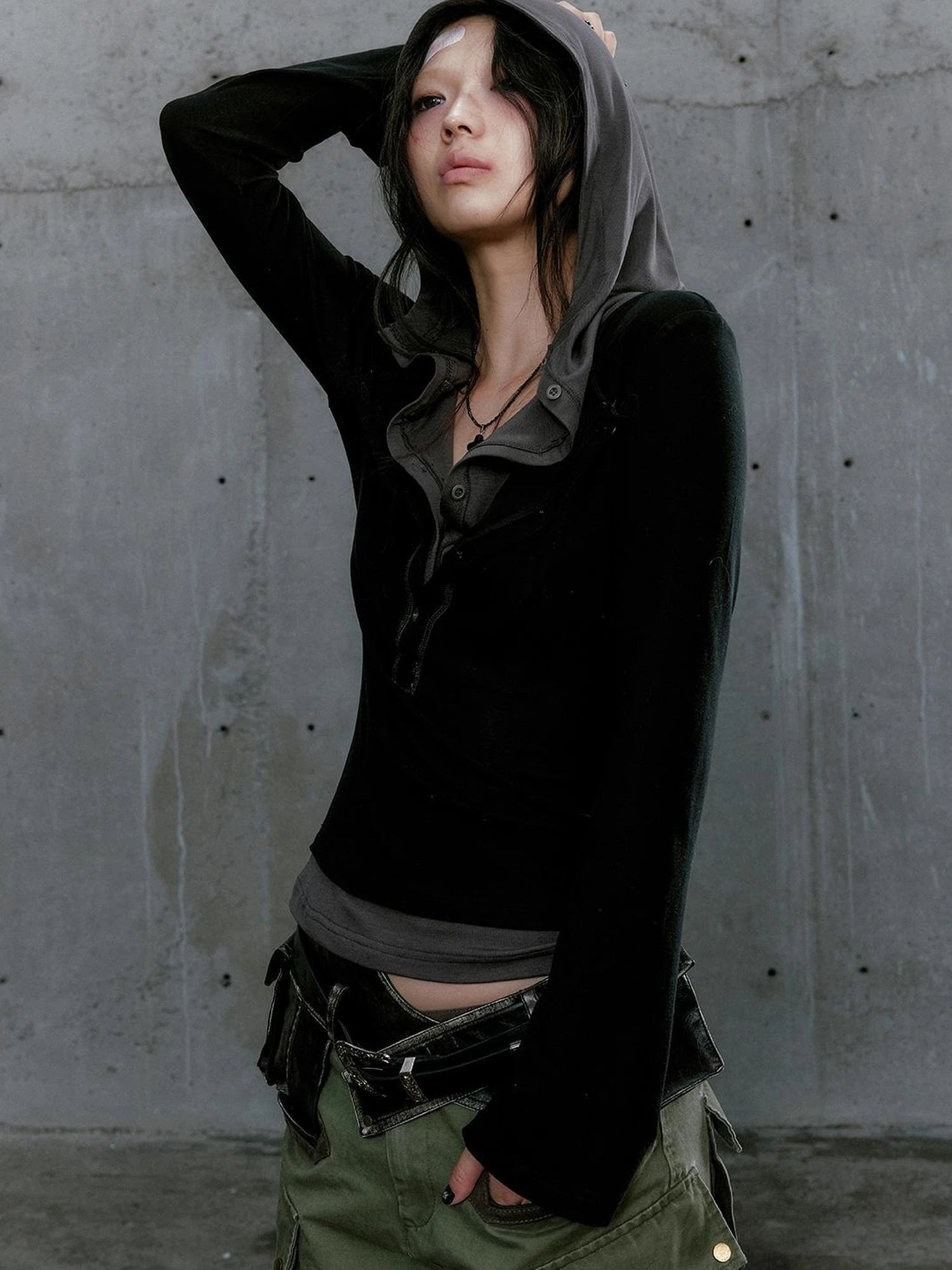 Wander Punk Layered Collage Hooded Knit Top