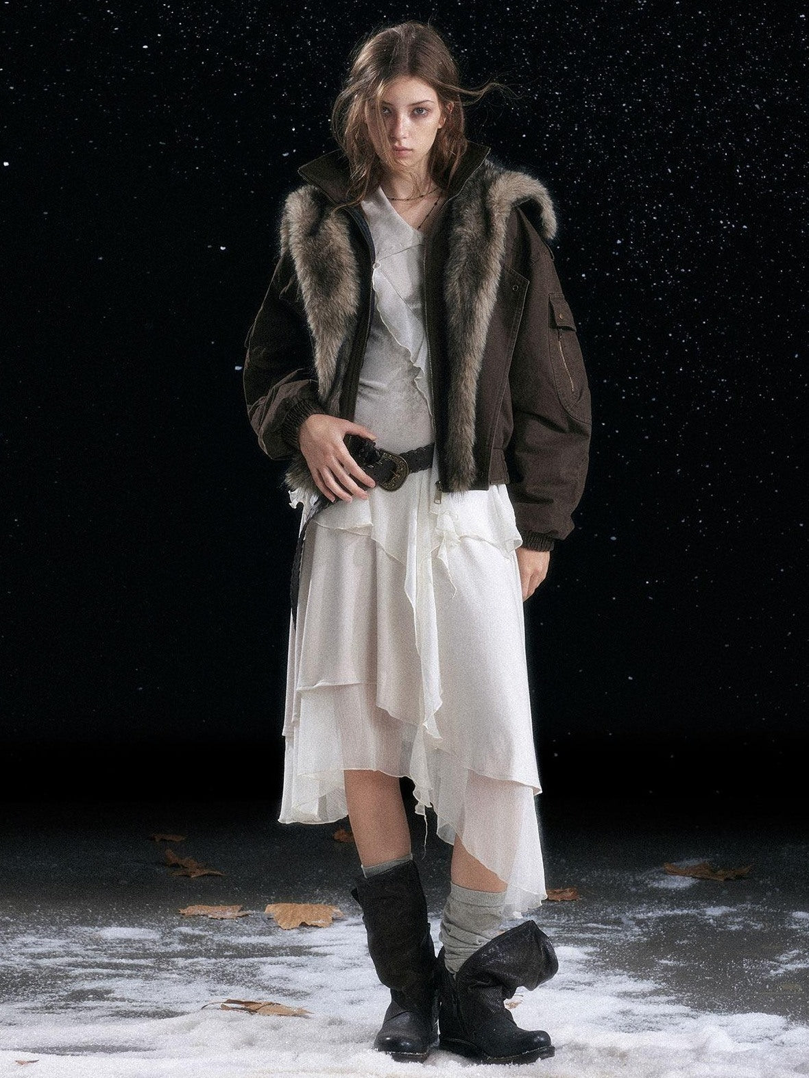 Cest Nous Warm Commuter Hooded Thermal Women Solid Brown Zip Front Puffer Jacket