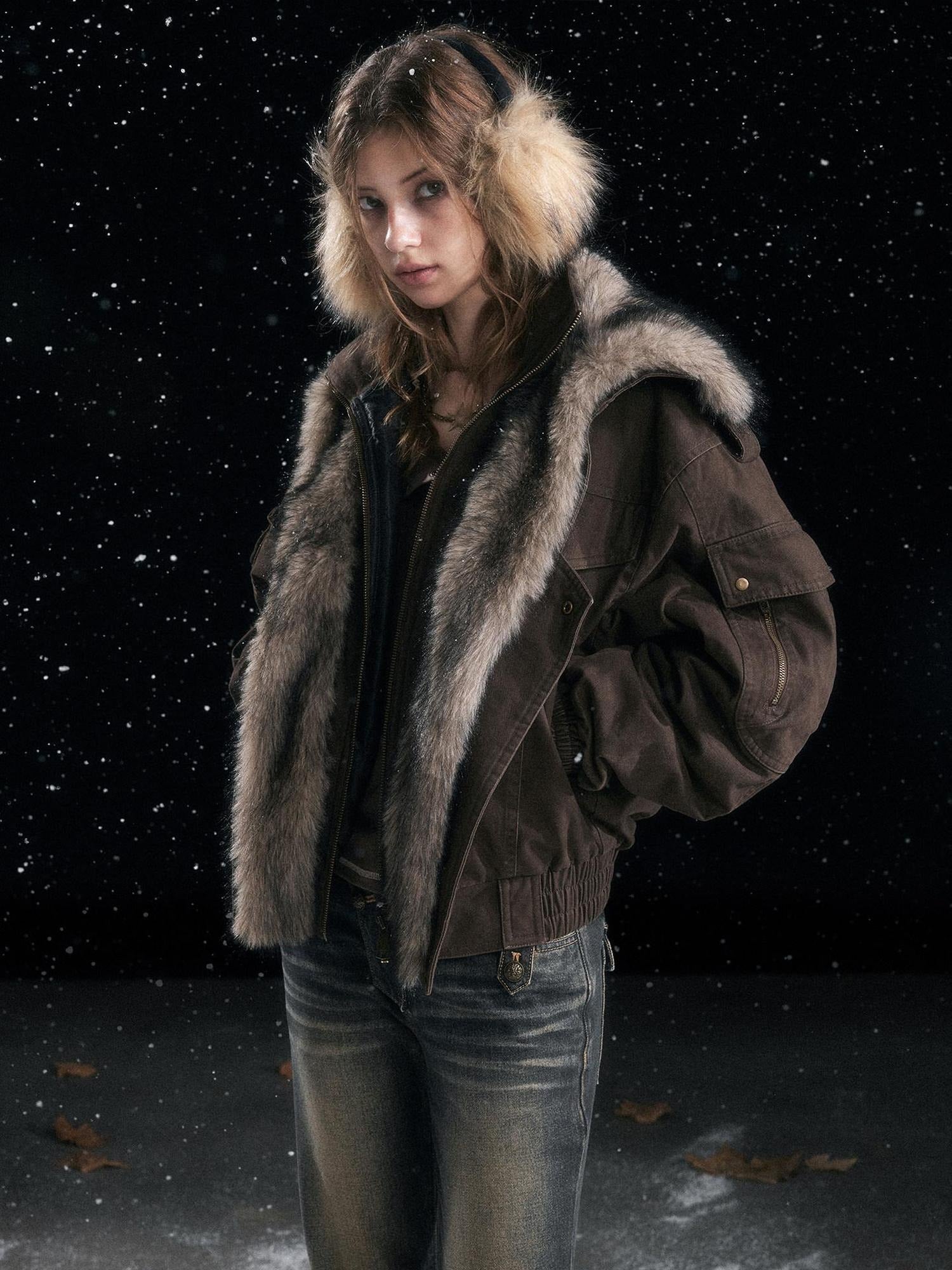 Cest Nous Warm Commuter Hooded Thermal Women Solid Brown Zip Front Puffer Jacket