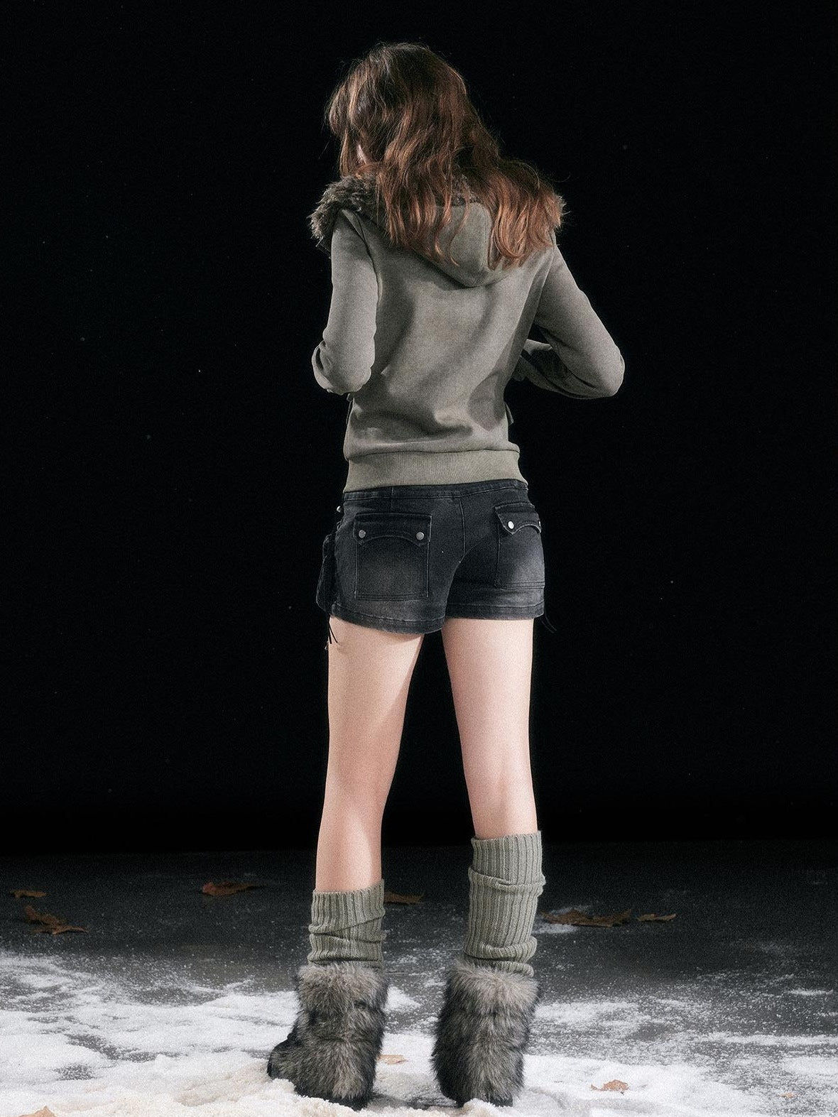 Cest Nous Washed Black Cotton Drawstring Cargo Natural Waist Womens Slight Stretch Shorts