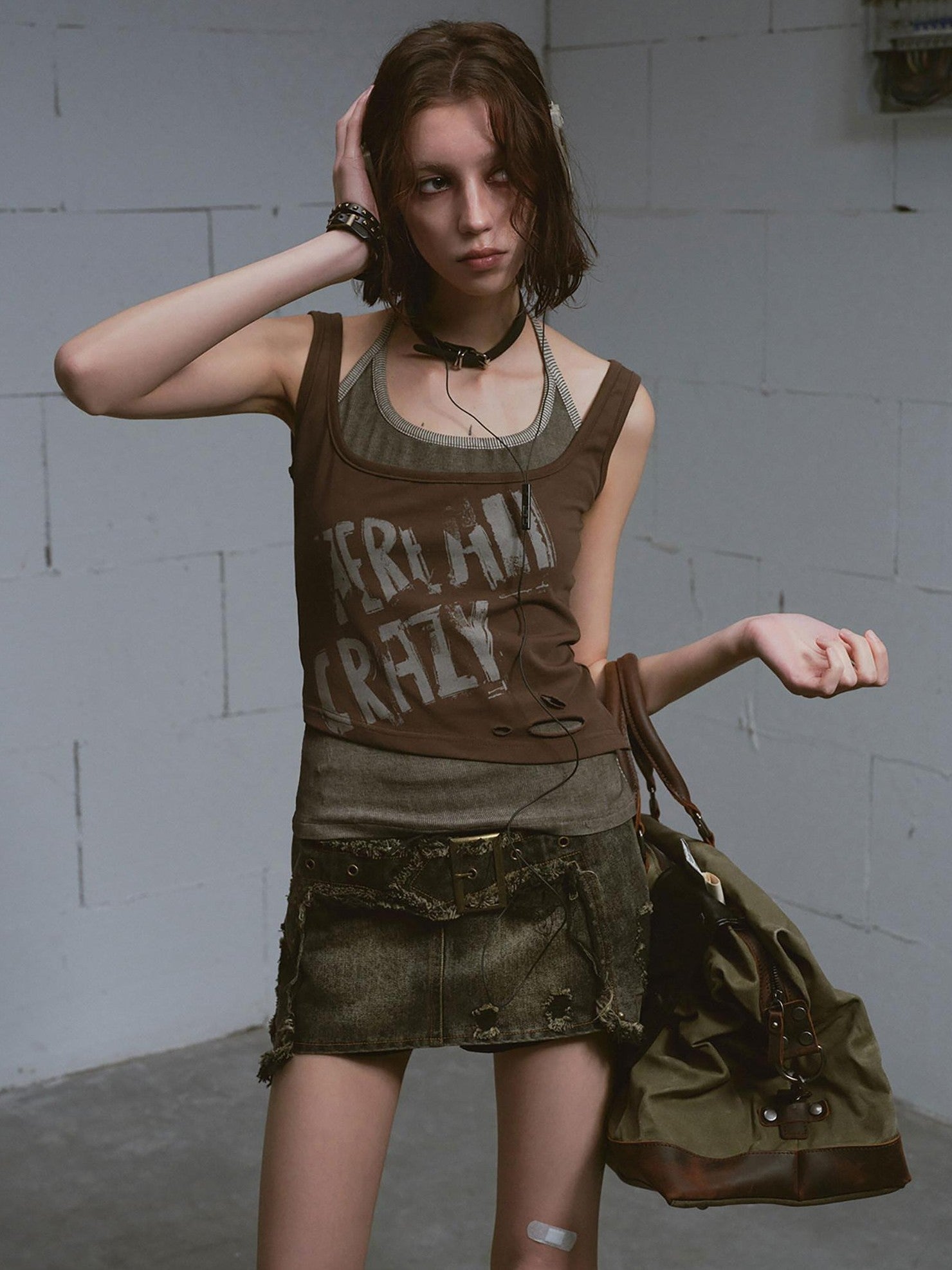 Cest Nous Washed Black Cross Patchwork Distressed Women&