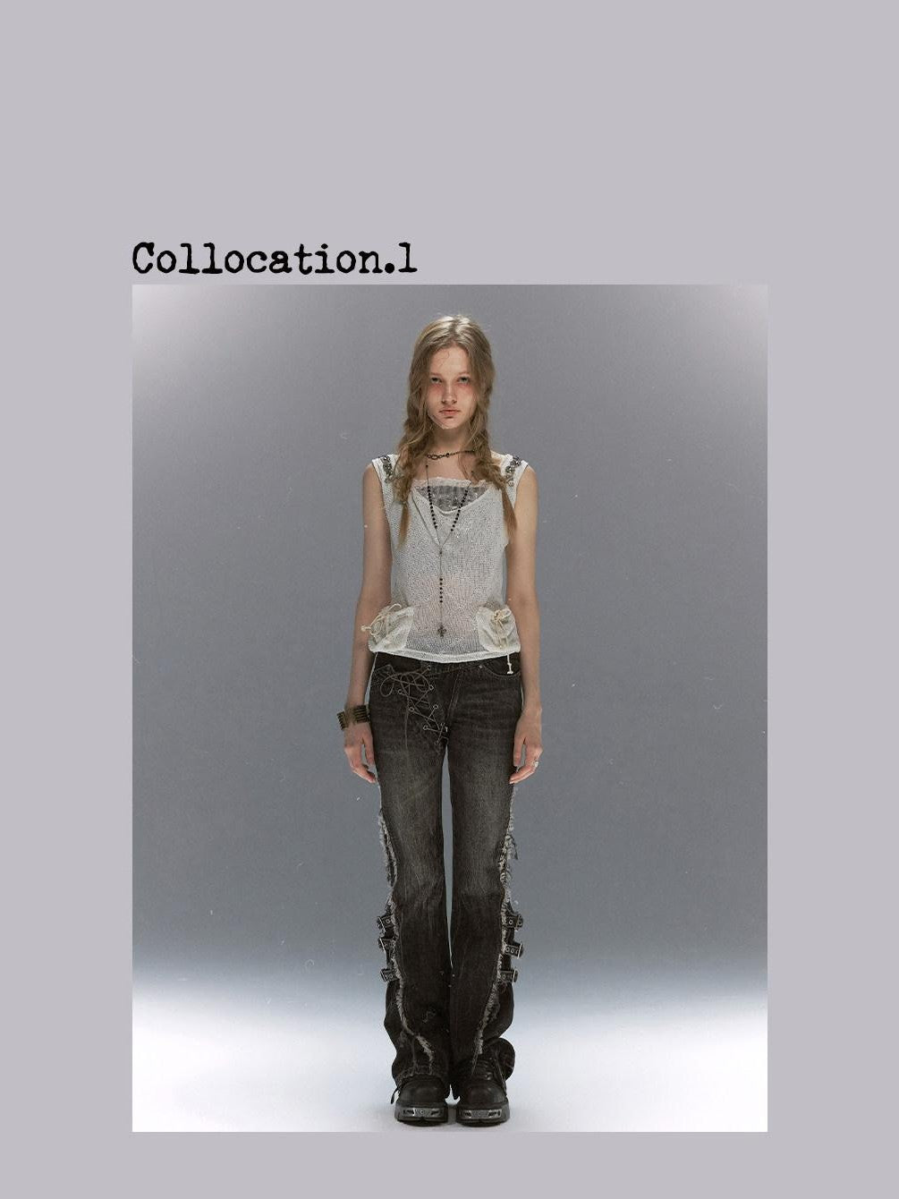 Cest Nous Washed Crackle Punk Asymmetrical Waist Deconstructed Tie Women&
