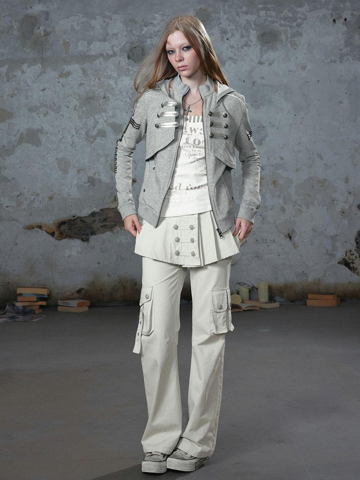 Cest Nous Washed Pleated Panel Splice Cargo Straight Microflare Women&