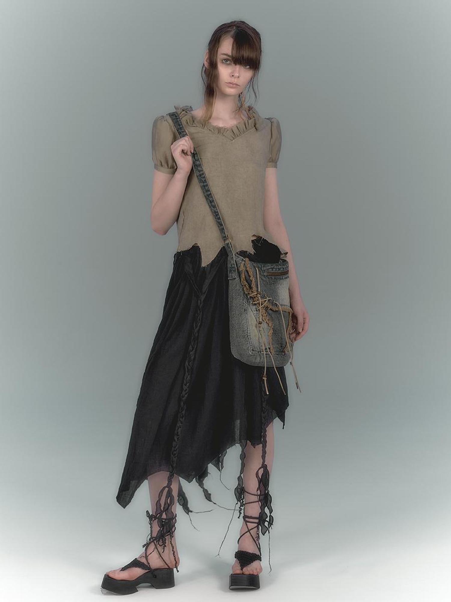 Cest Nous Wilderness Black Asymmetrical Maxi Dress