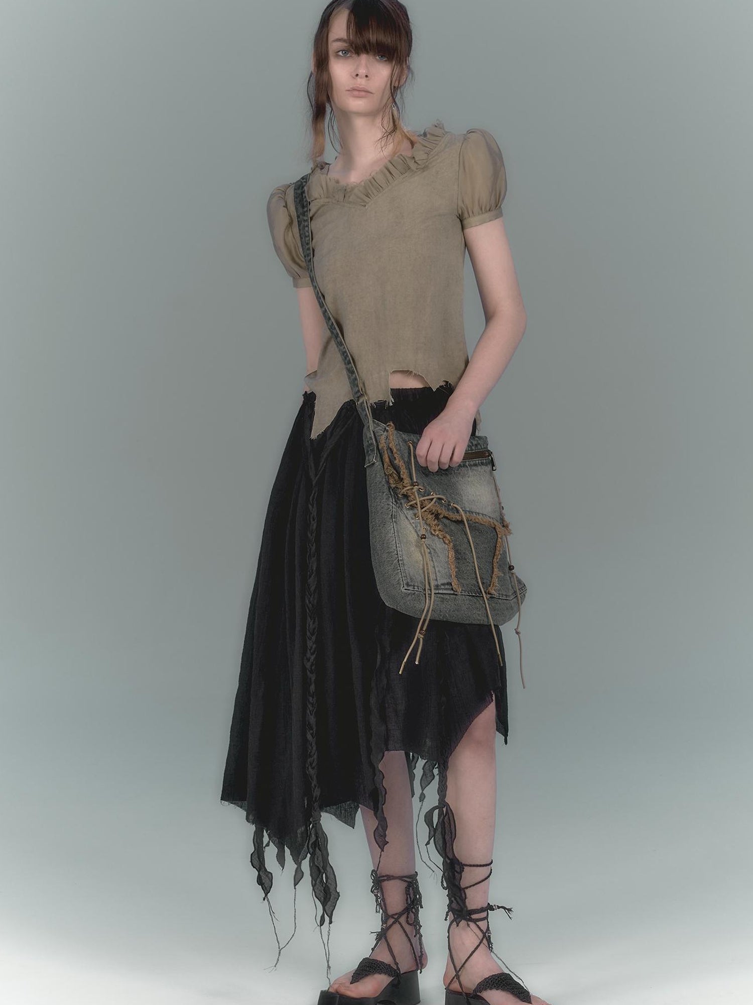 Cest Nous Wilderness Black Asymmetrical Maxi Dress
