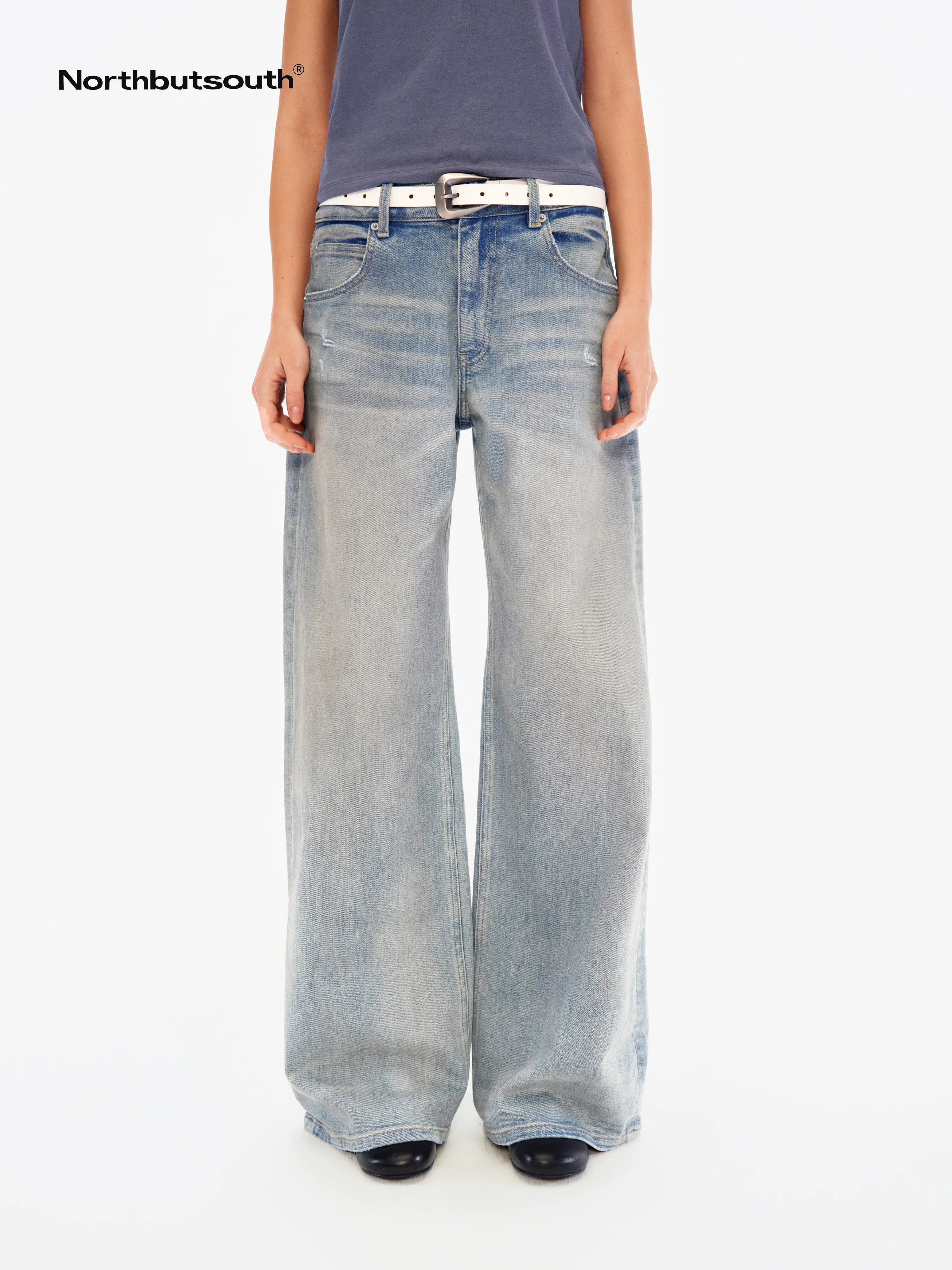 Chalk Blue Washed Whisker Distressed Women&