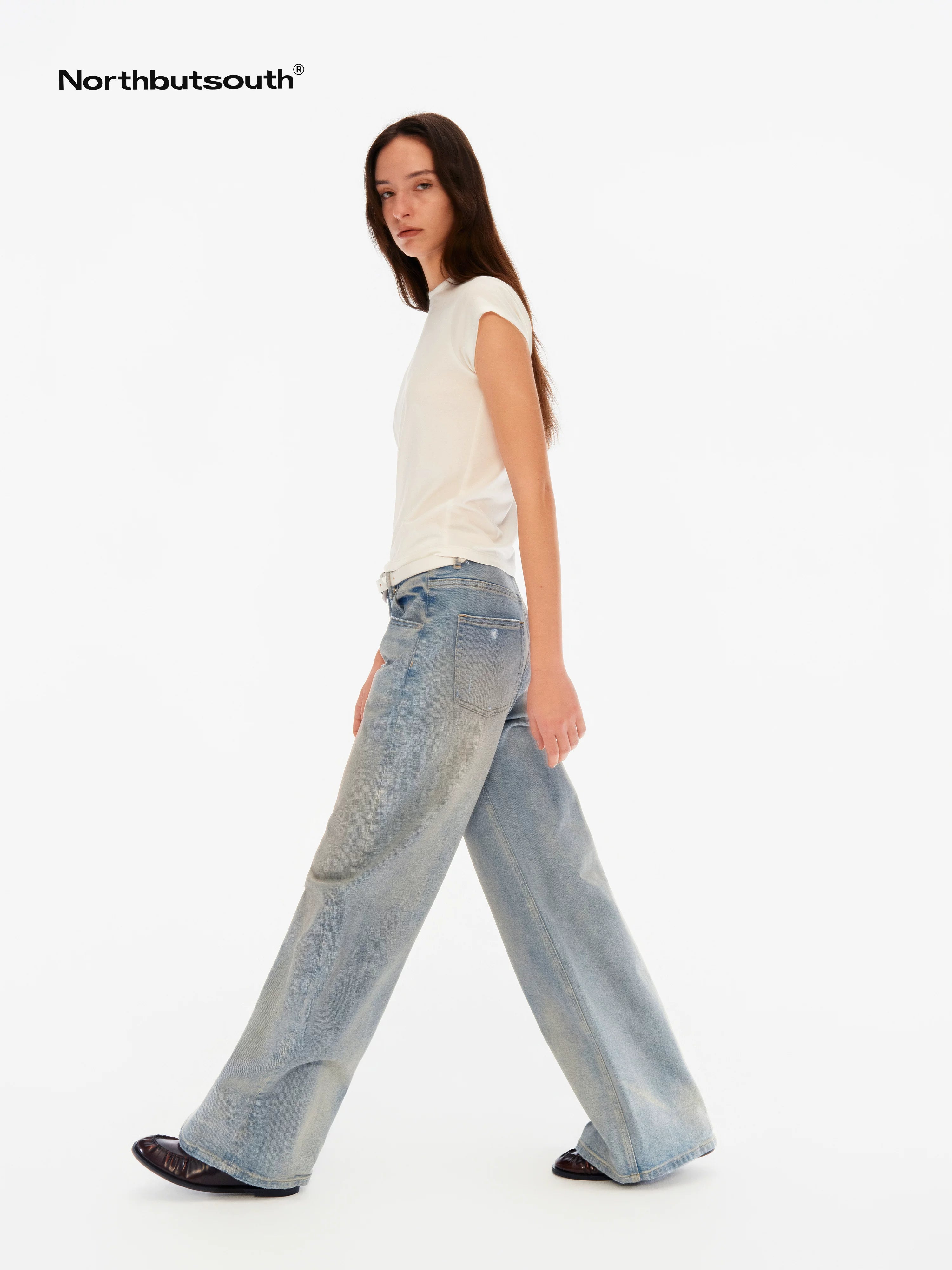 Chalk Blue Washed Whisker Distressed Women&