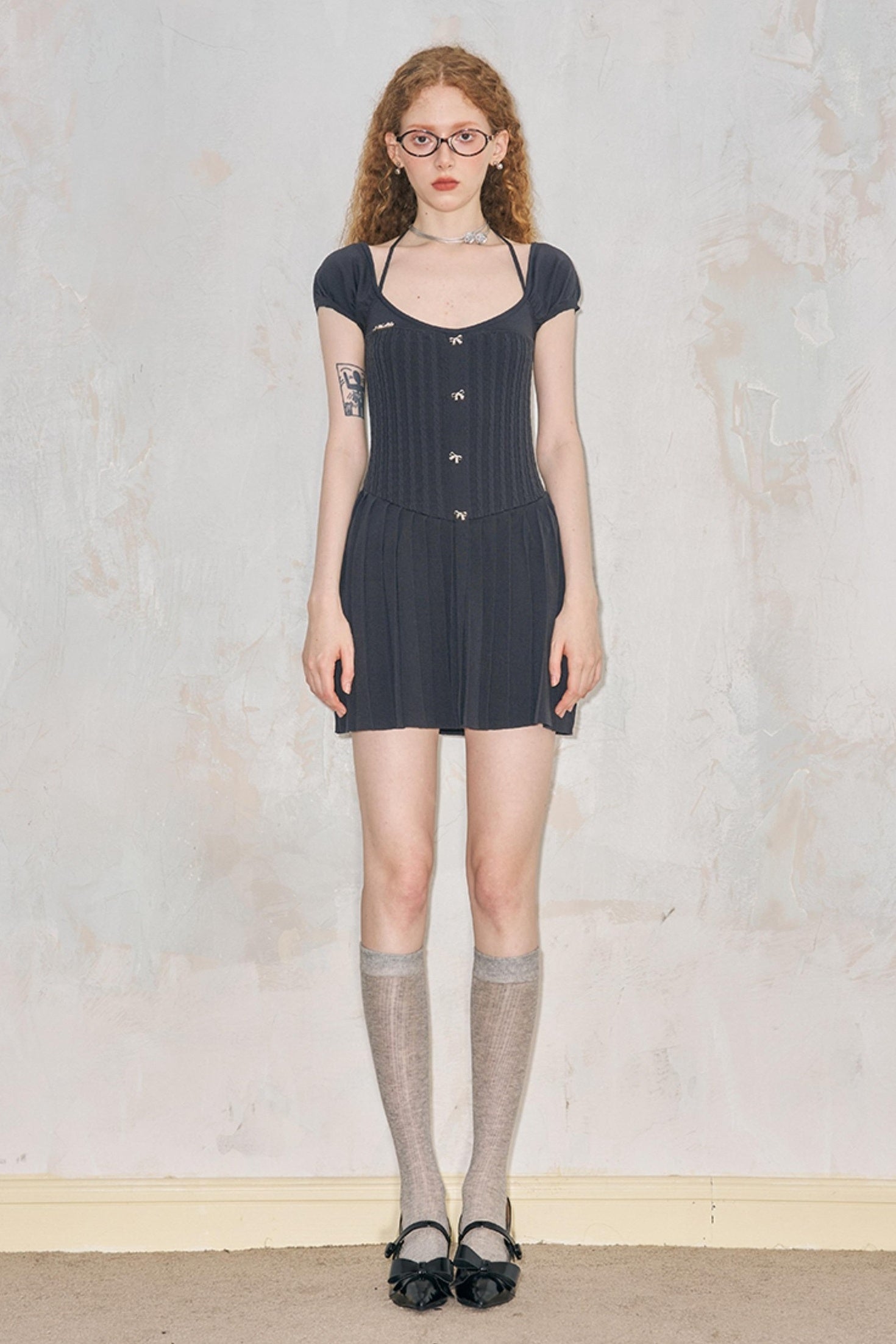 DIDDI MODA Chic Knit Halter Neck Mini Dress With Bow Detail