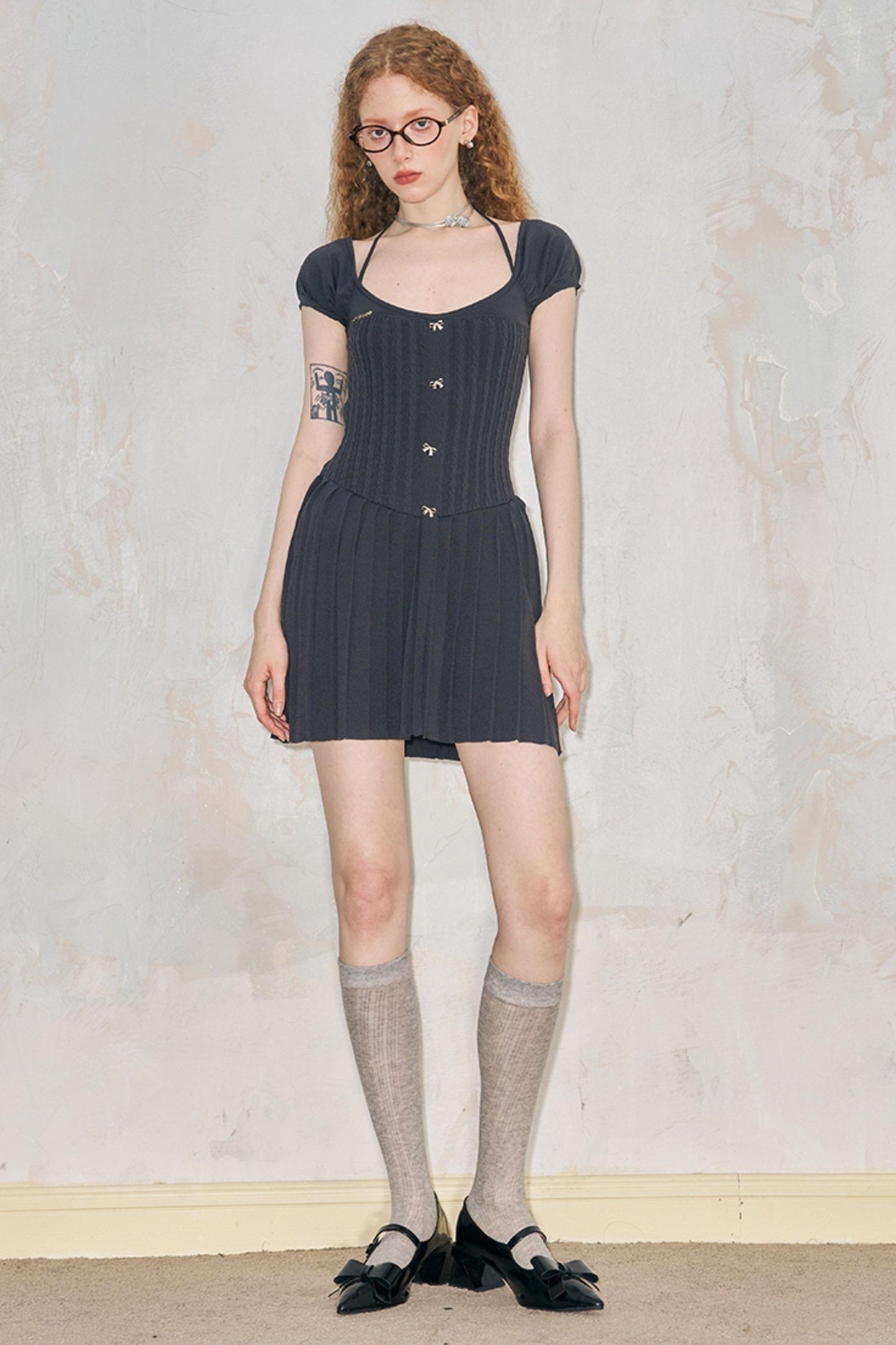 DIDDI MODA Chic Knit Halter Neck Mini Dress With Bow Detail