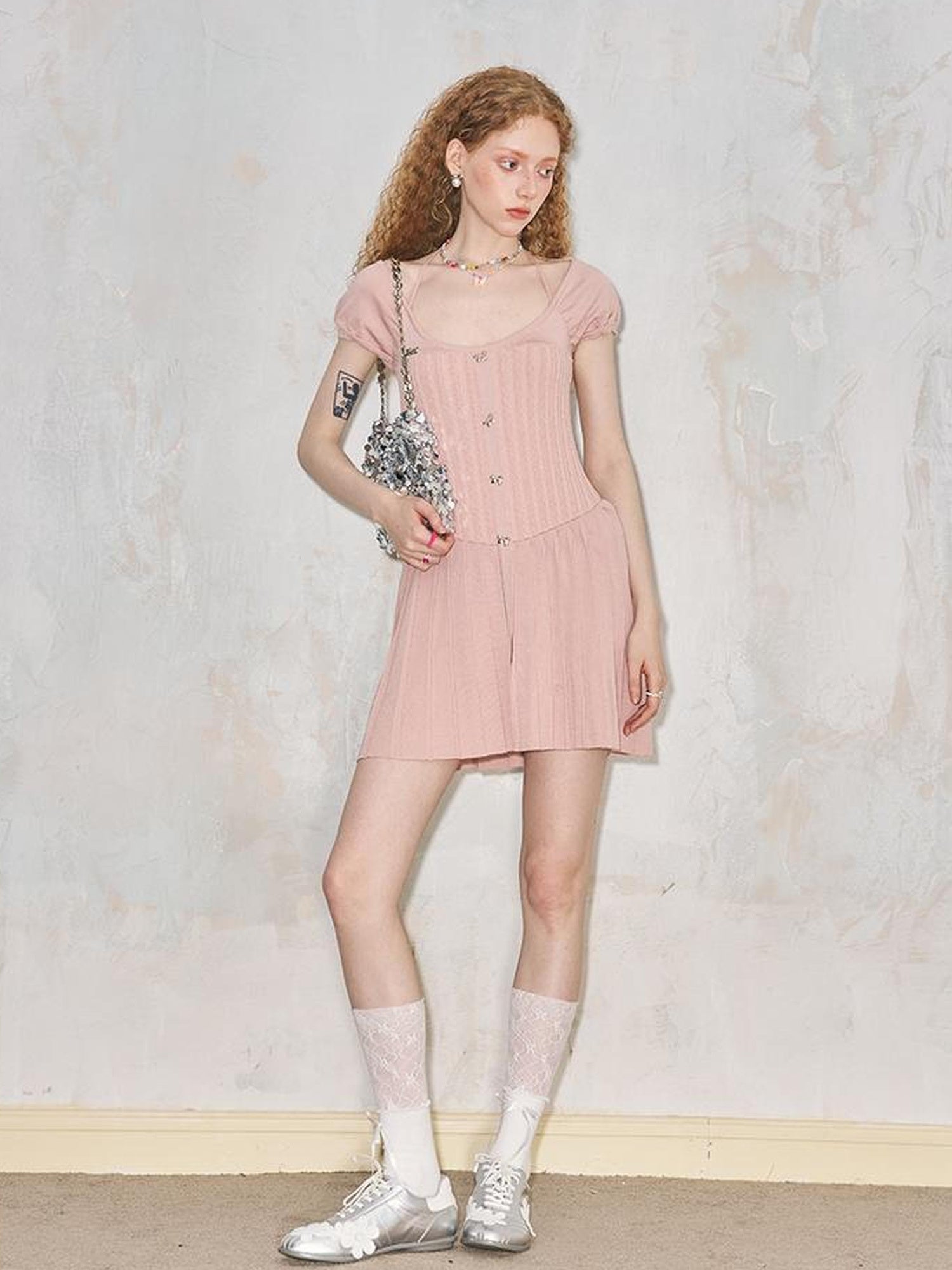 DIDDI MODA Chic Knit Halter Neck Mini Dress With Bow Detail