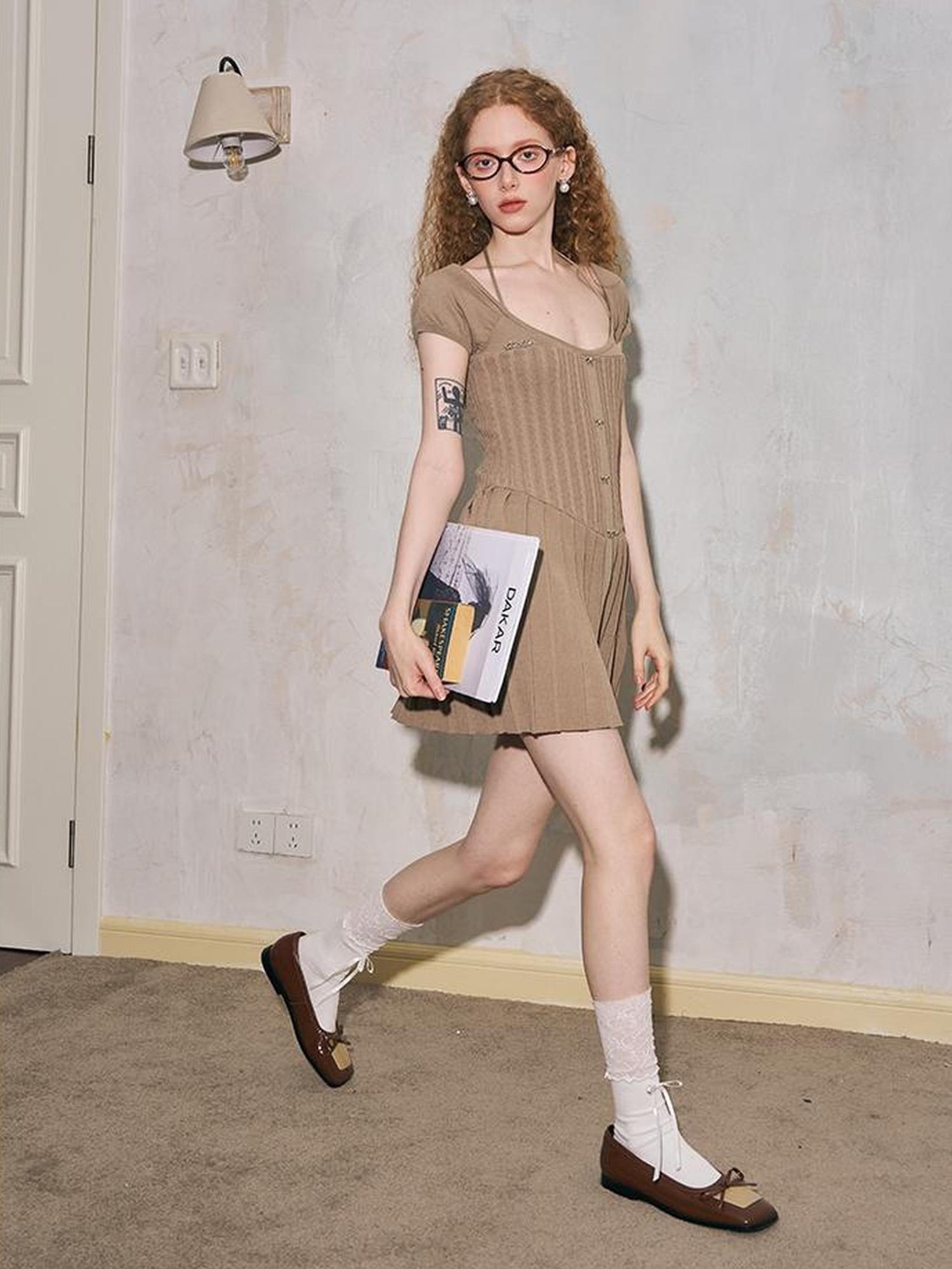 DIDDI MODA Chic Knit Halter Neck Mini Dress With Bow Detail