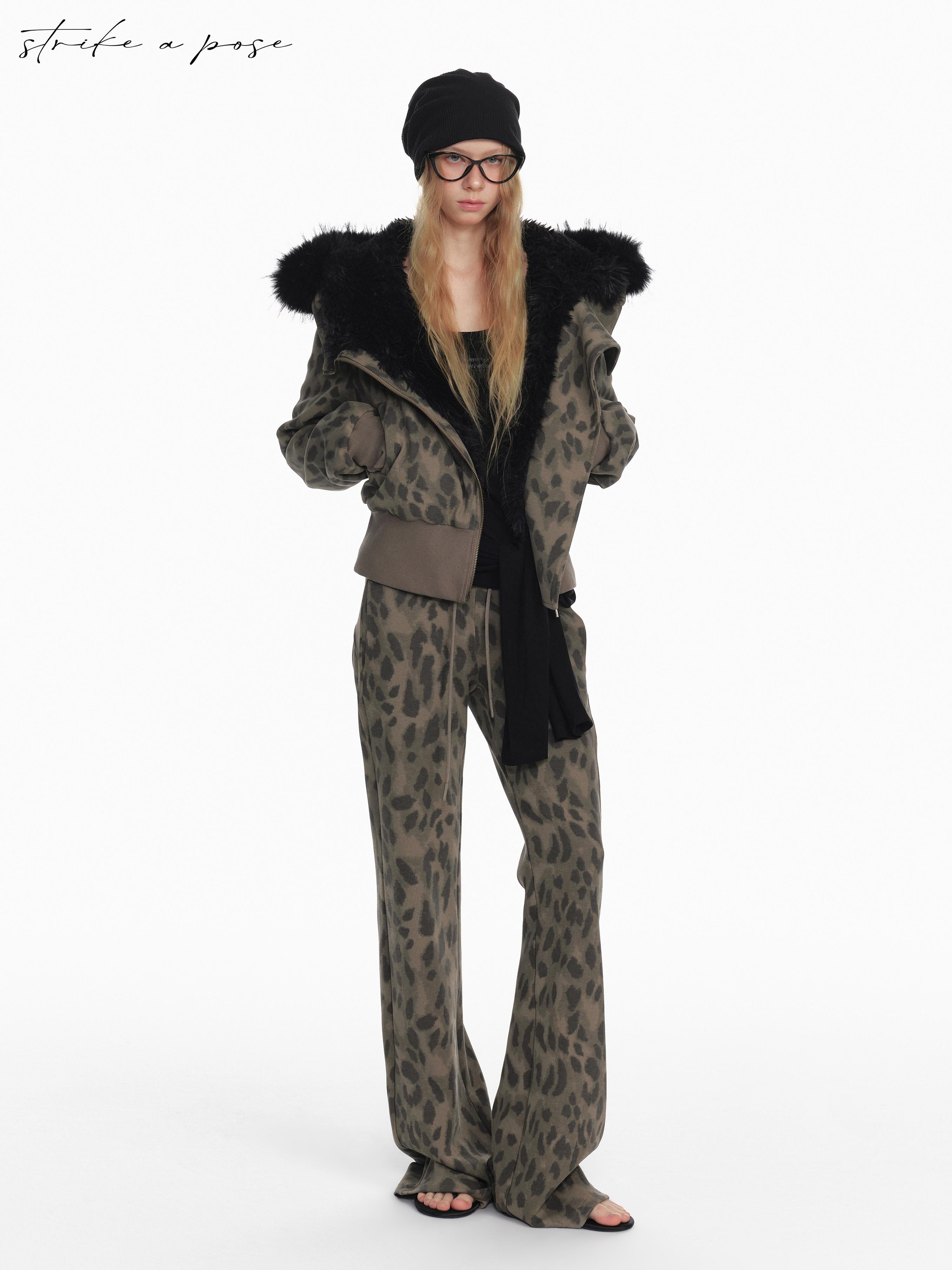 STRIKE A POSE Chic Leopard Print Hoodie & Pants Set Slim Fit Casual Outfit