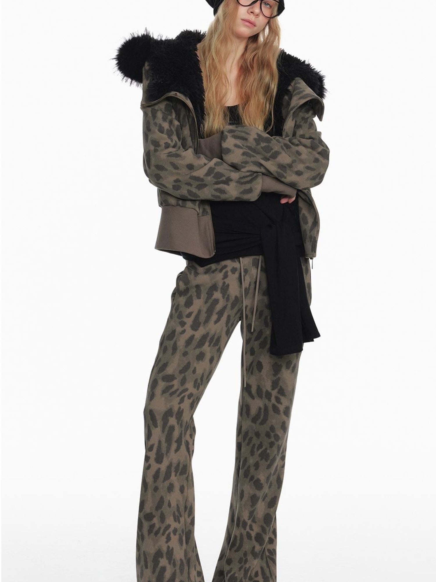STRIKE A POSE Chic Leopard Print Hoodie & Pants Set Slim Fit Casual Outfit