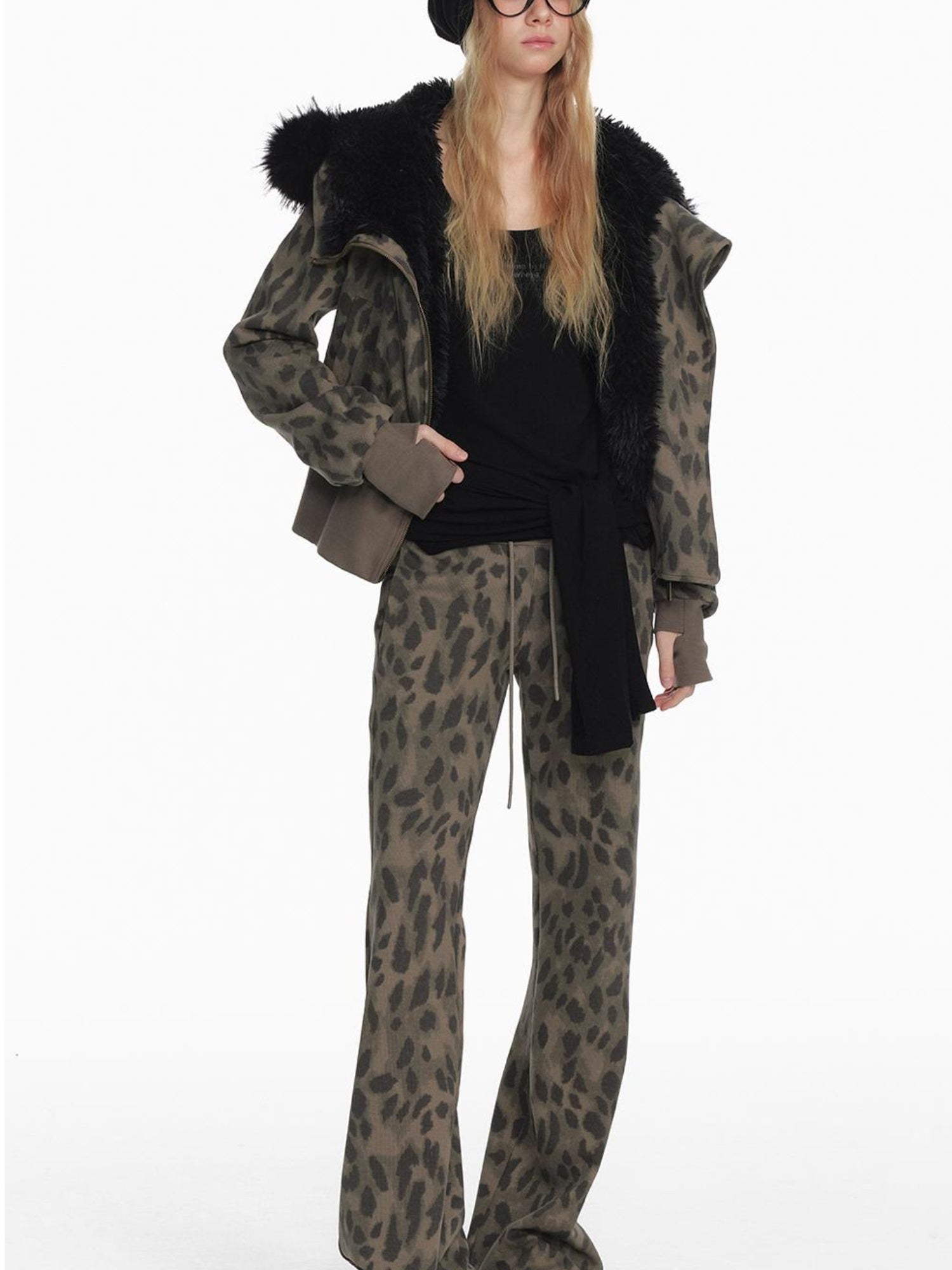 STRIKE A POSE Chic Leopard Print Hoodie & Pants Set Slim Fit Casual Outfit