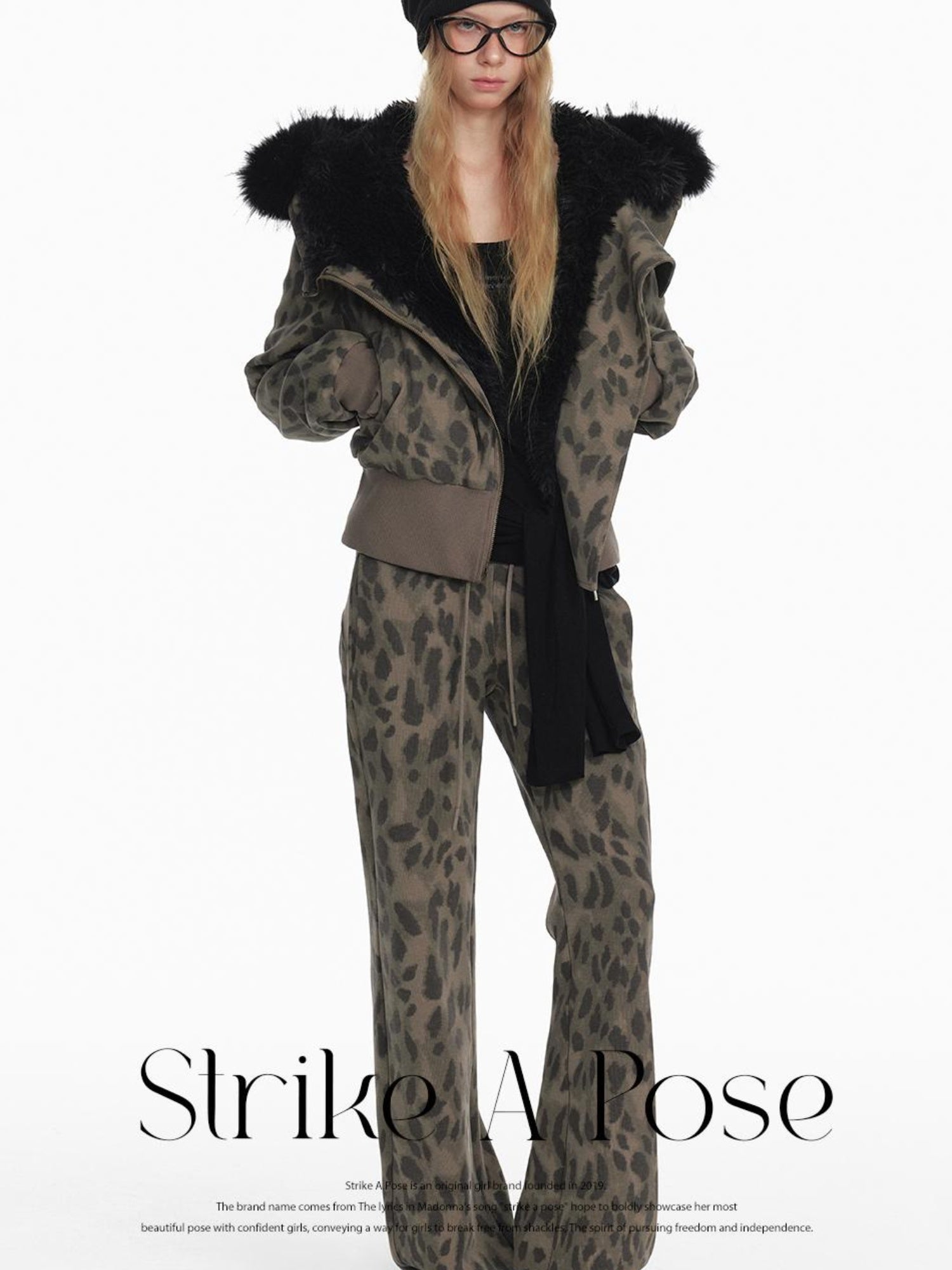 STRIKE A POSE Chic Leopard Print Hoodie & Pants Set Slim Fit Casual Outfit