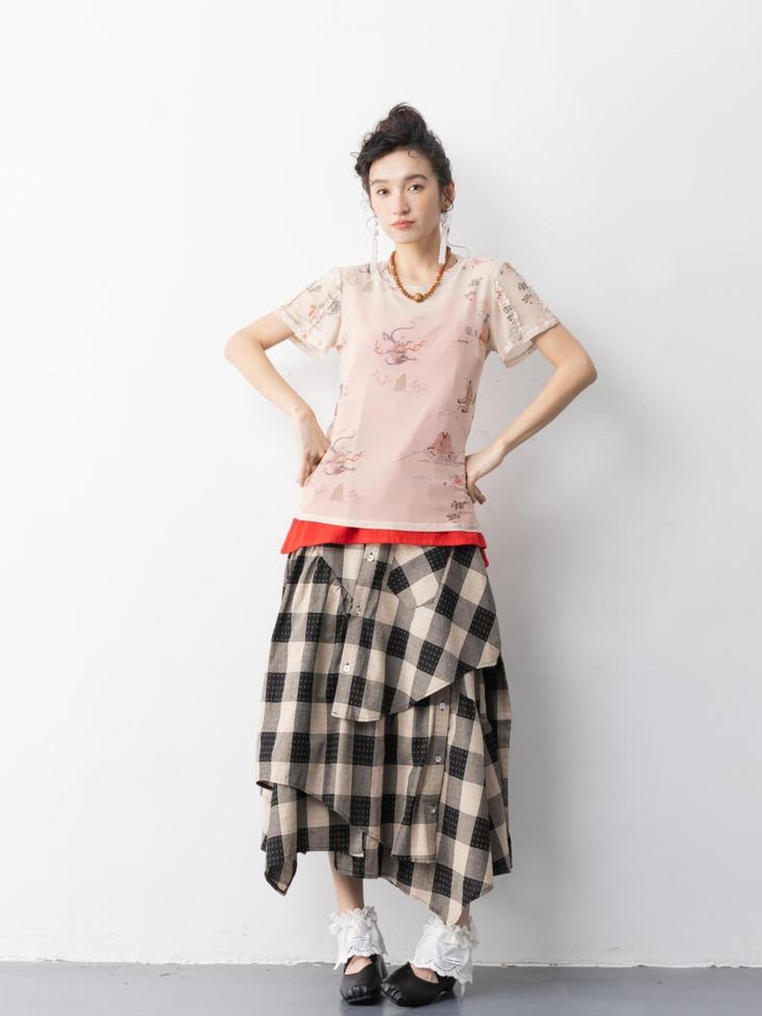 Sweet Mi Chinese Style Lace Mesh Tee Free Size Soft Ethnic Print