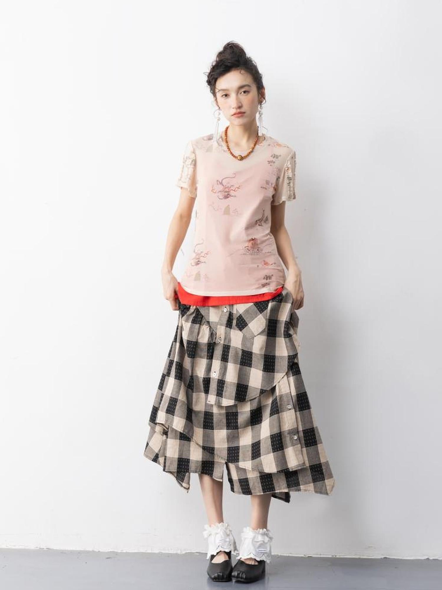 Sweet Mi Chinese Style Lace Mesh Tee Free Size Soft Ethnic Print