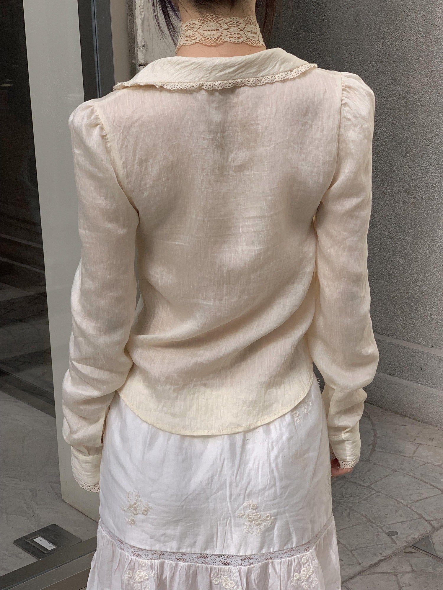 Chipchipshop Beige Doll Collar Lace Tassel Trim Asymmetric Women&