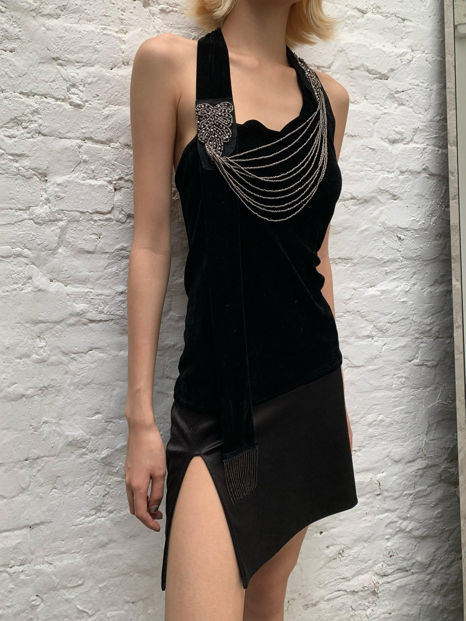 Chipchipshop Black Silver Waterfall Velvet Mesh Women&