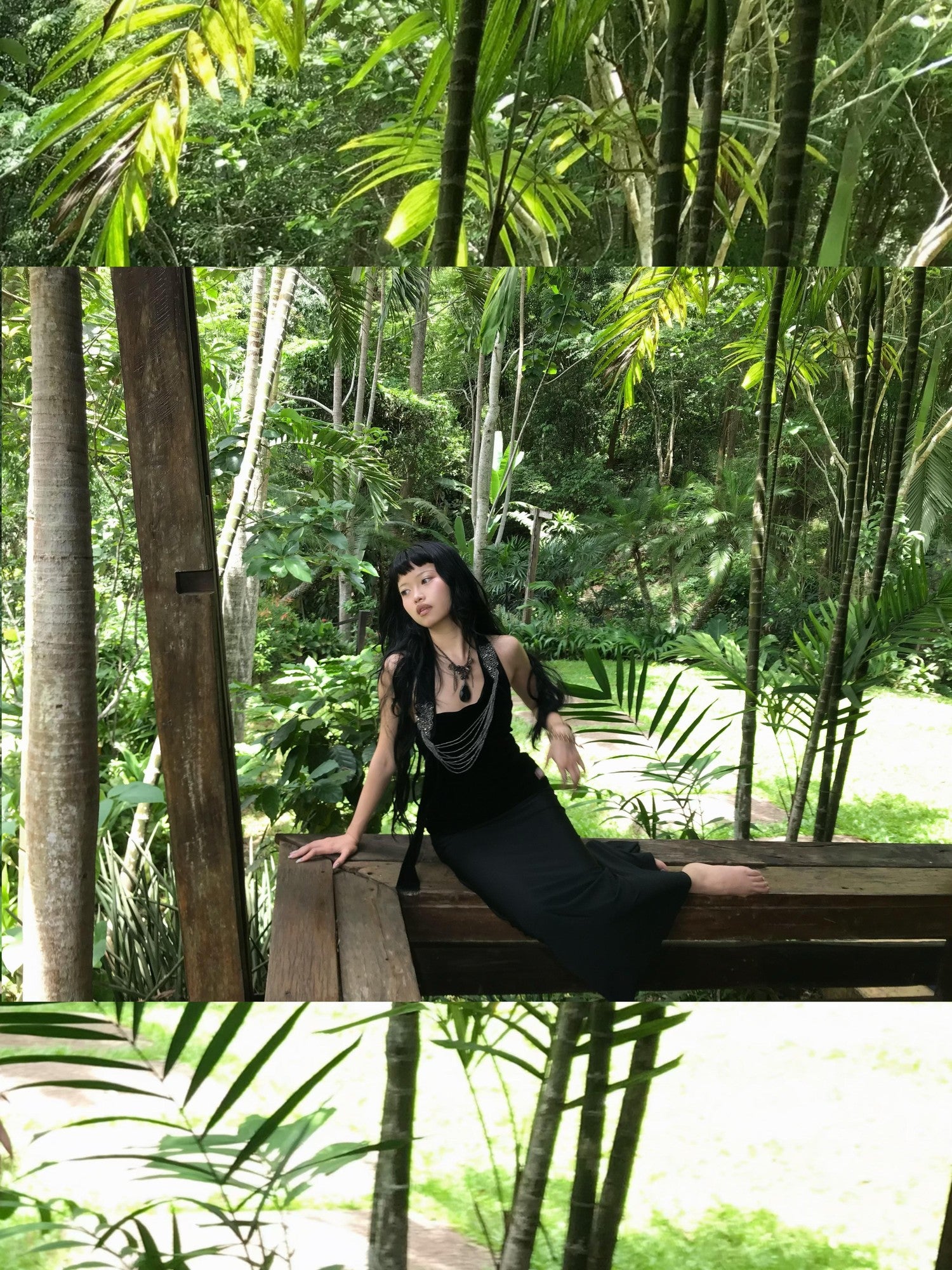 Chipchipshop Black Silver Waterfall Velvet Mesh Women&