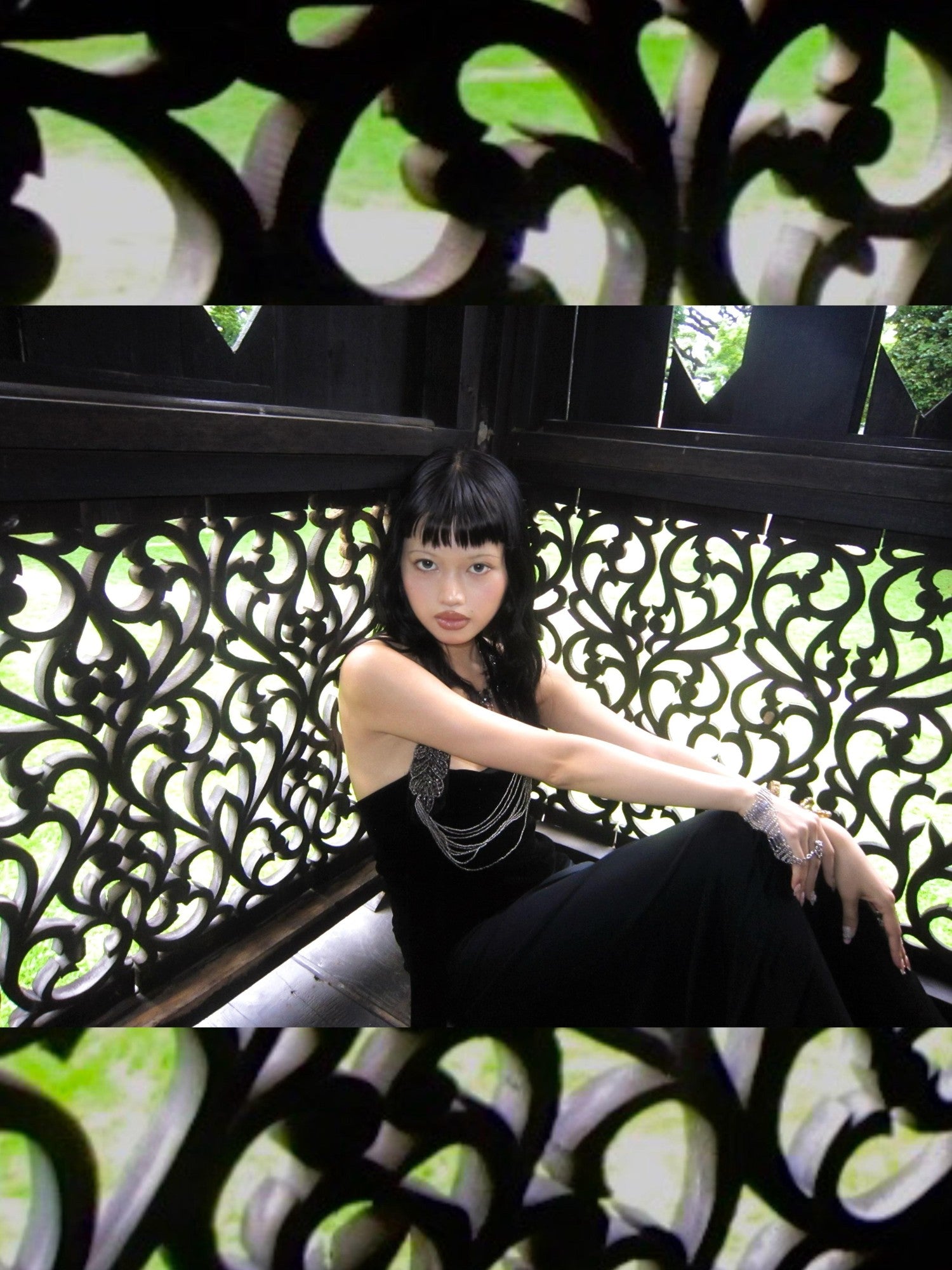 Chipchipshop Black Silver Waterfall Velvet Mesh Women&