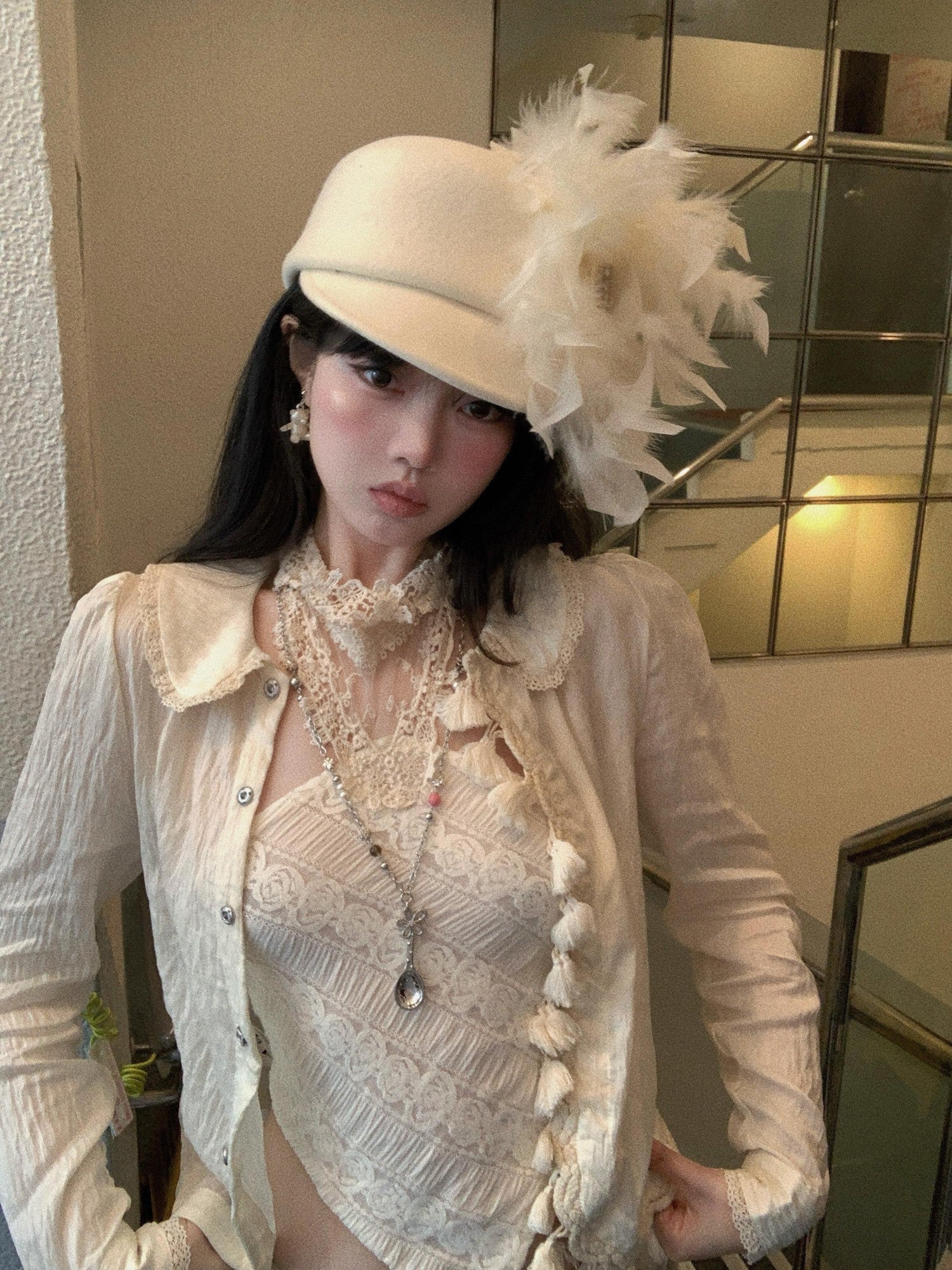Chipchipshop Cream Intricate Lace Dudou Style Women&