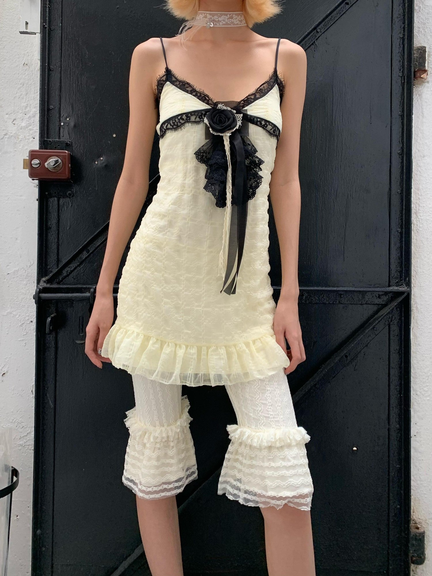 Chipchipshop Cream Lace Vintage Striped Sheer Butt Lifting Women&