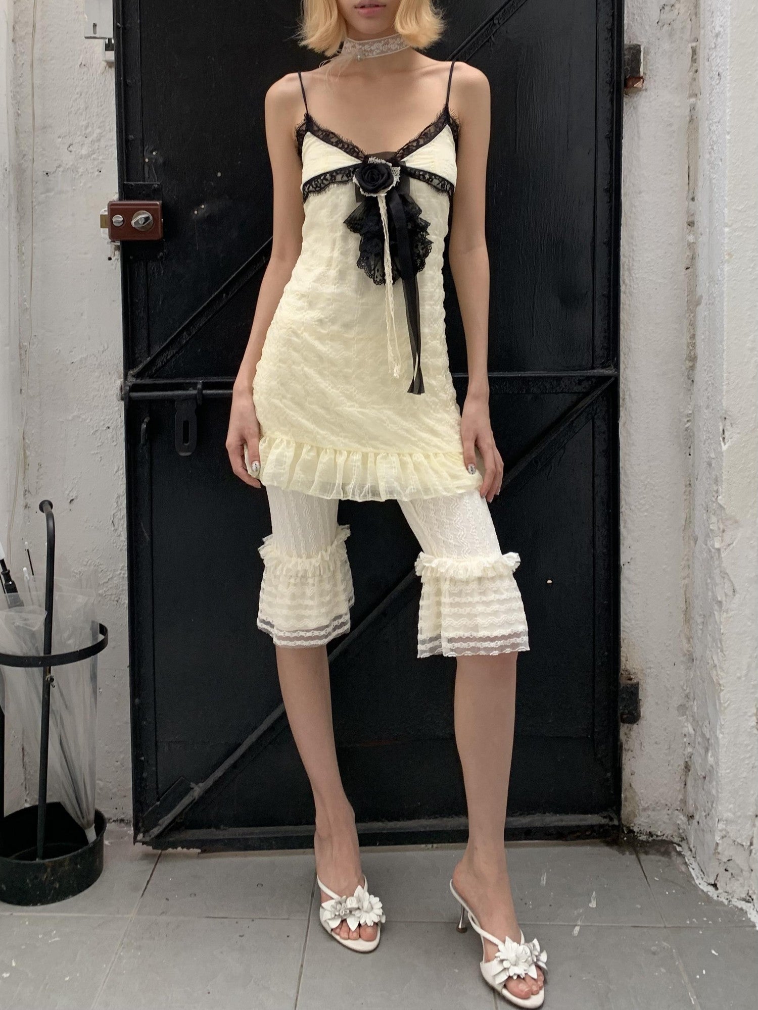 Chipchipshop Cream Lace Vintage Striped Sheer Butt Lifting Women&