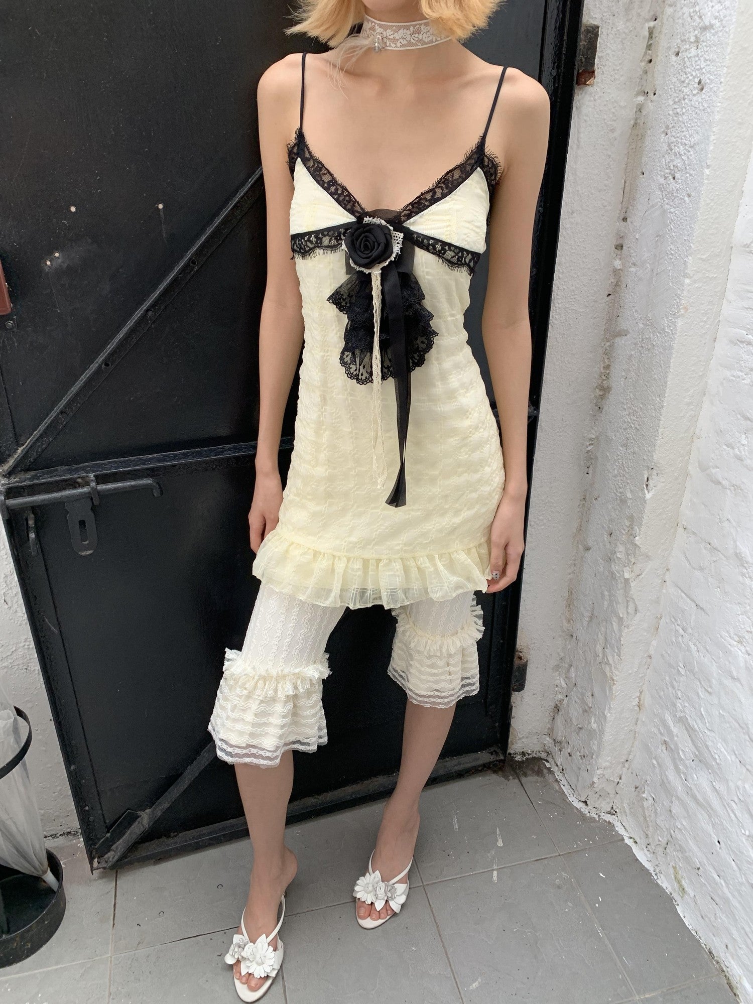 Chipchipshop Cream Lace Vintage Striped Sheer Butt Lifting Women&