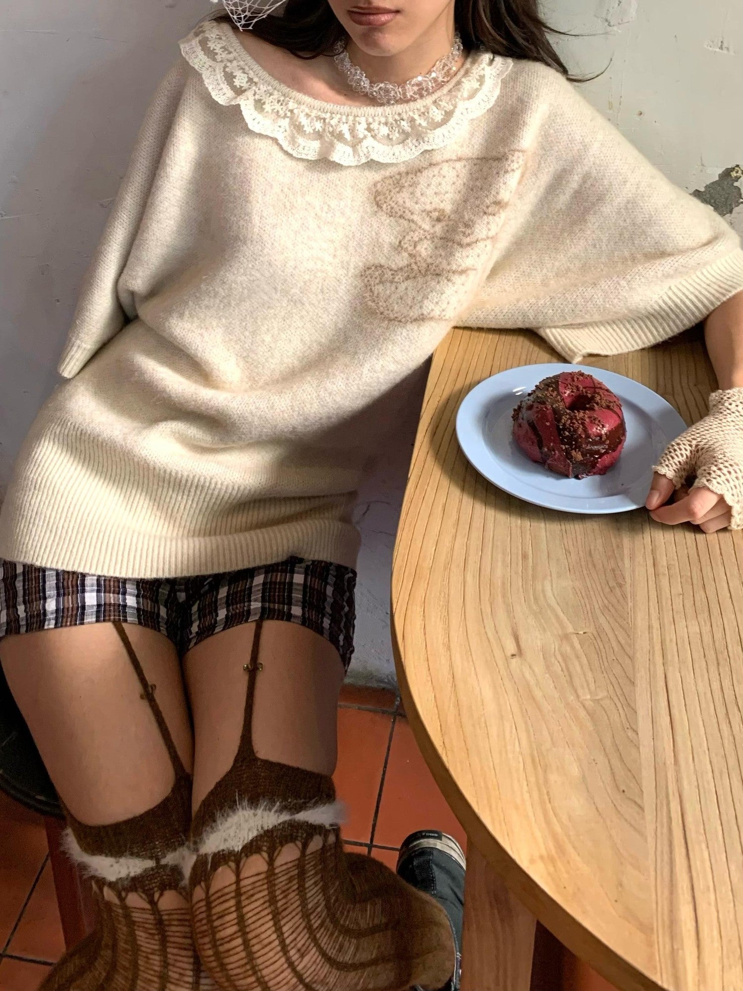 Chipchipshop Cute Bear Lace Trim Solid Women&
