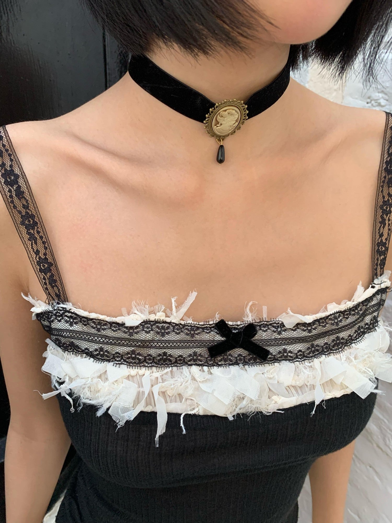 Chipchipshop Lace Splice Stretch Knit Adjustable Straps Women&