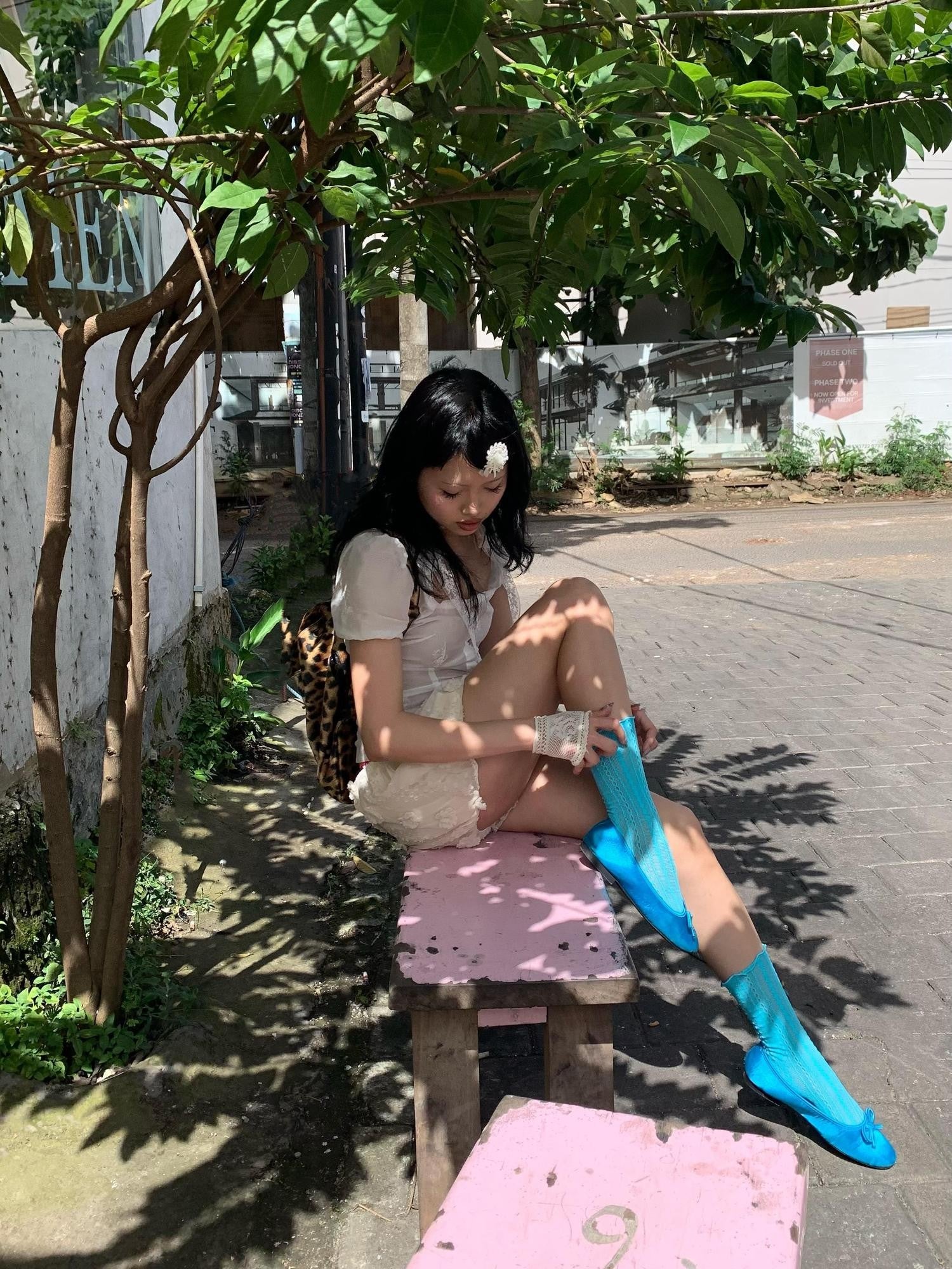 Chipchipshop Lake Blue Vertical Stripe Mid Calf Women&