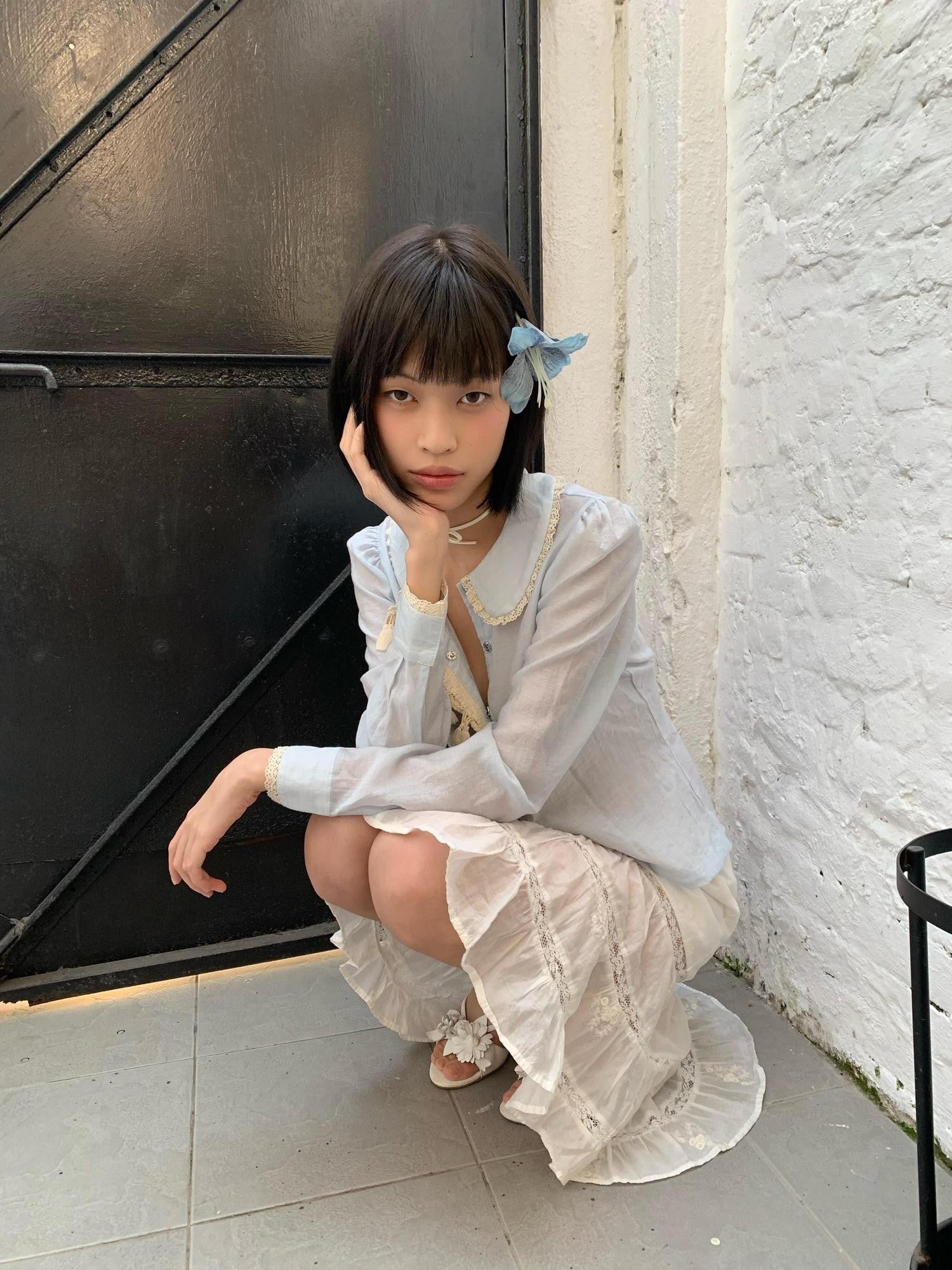 Chipchipshop Light Blue Peter Pan Collar Lace Tassel Asymmetric Women&