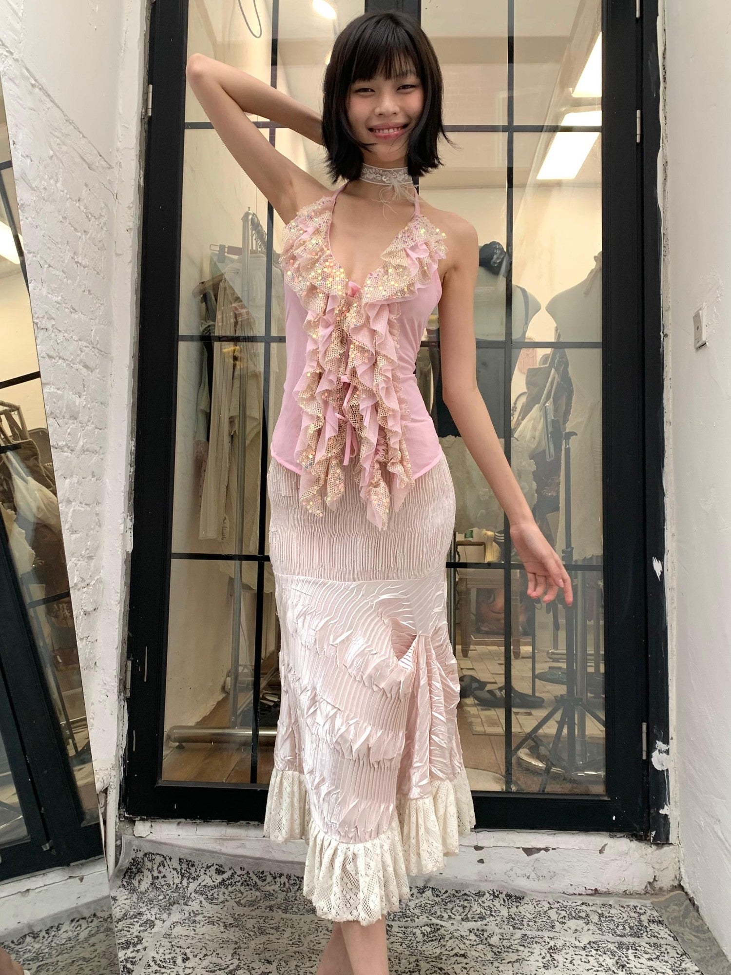 Chipchipshop Light Pink Sparkling Sequin Ruffle Women&