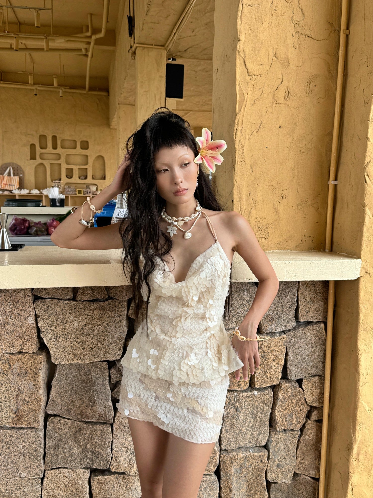 Chipchipshop Mermaid Nude Sequin Plunging Neckline Women&