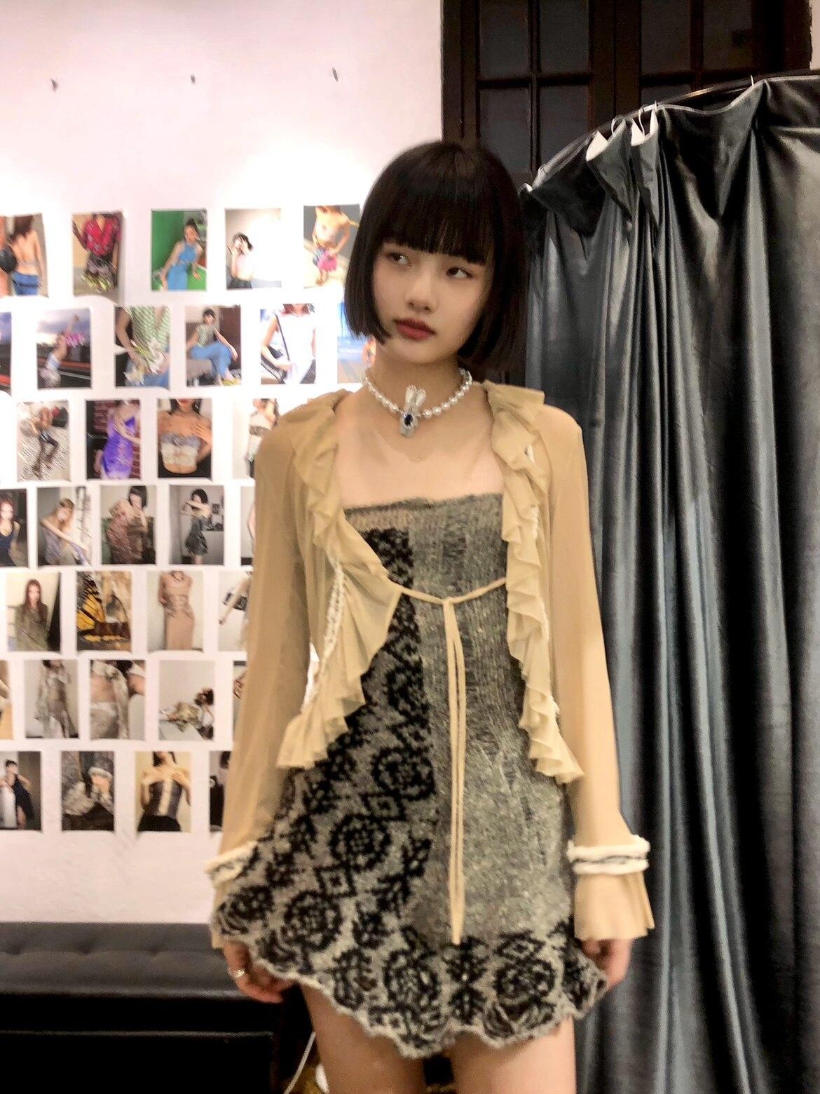 Chipchipshop Nude Sheer Ruffle Collar Drawstring Stretch Women&