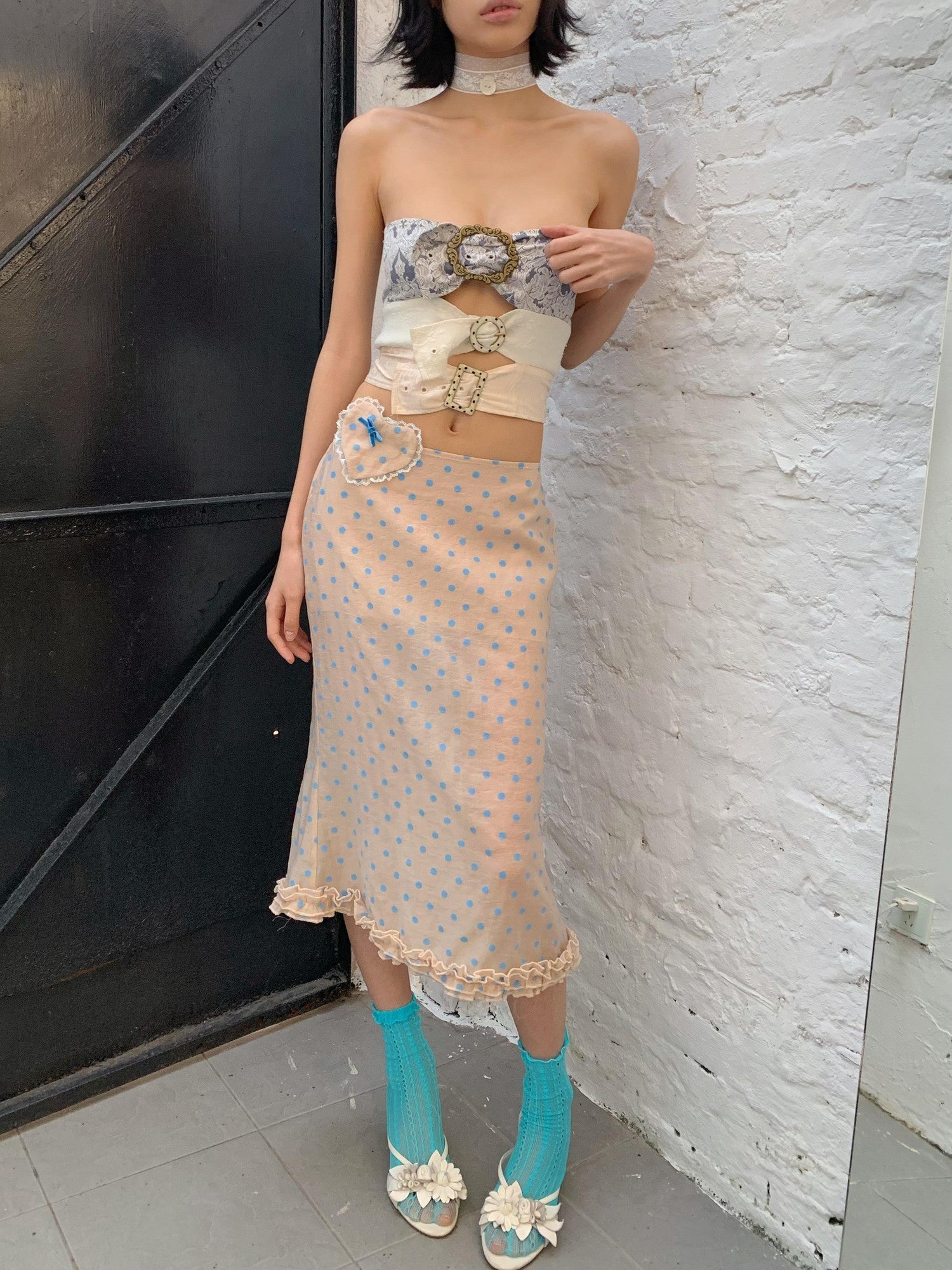 Chipchipshop Pink Blue Polka Dot Ruffle Low Waist Women&