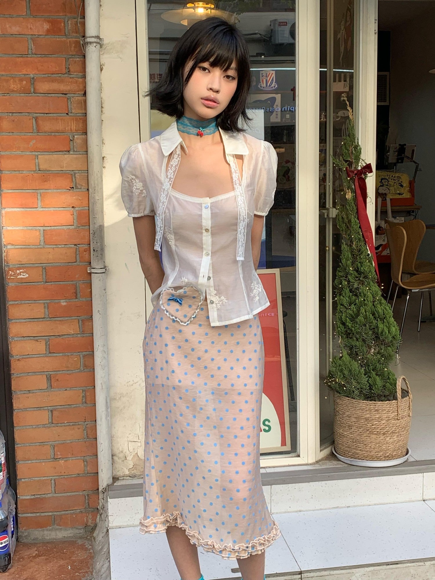Chipchipshop Pink Blue Polka Dot Ruffle Low Waist Women&
