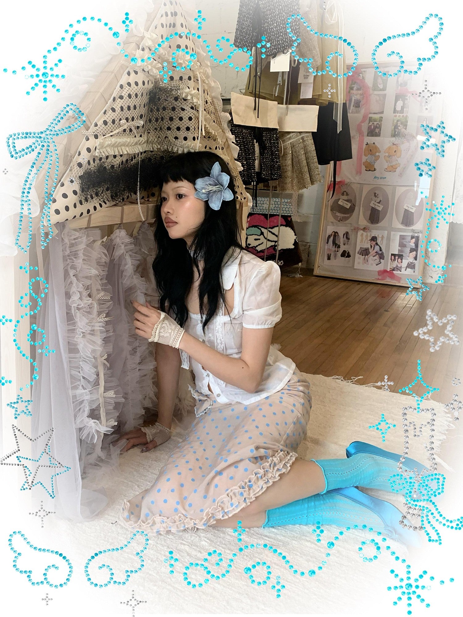 Chipchipshop Pink Blue Polka Dot Ruffle Low Waist Women&