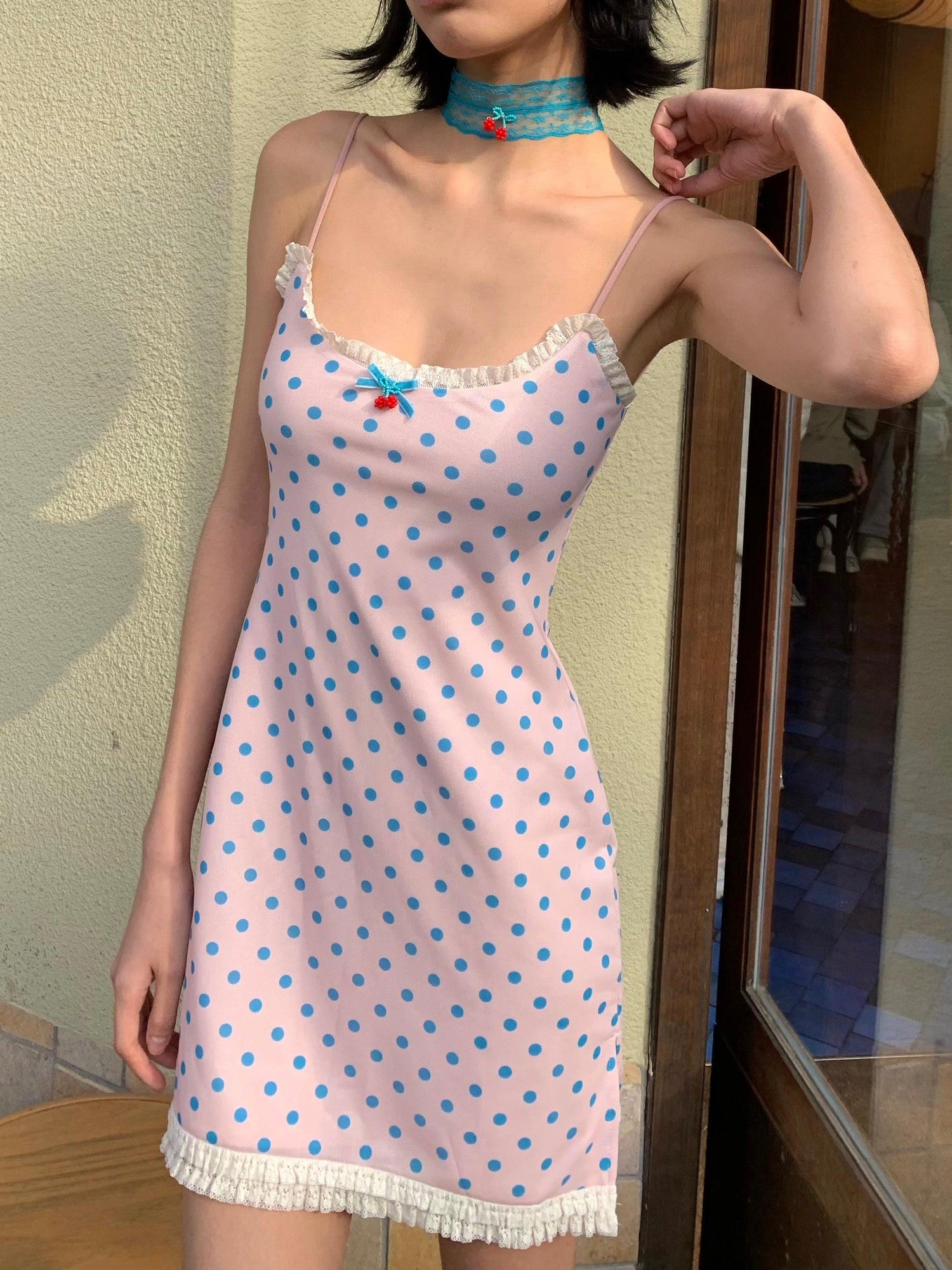 Chipchipshop Pink Polka Dot Spaghetti Strap Bodycon Women&