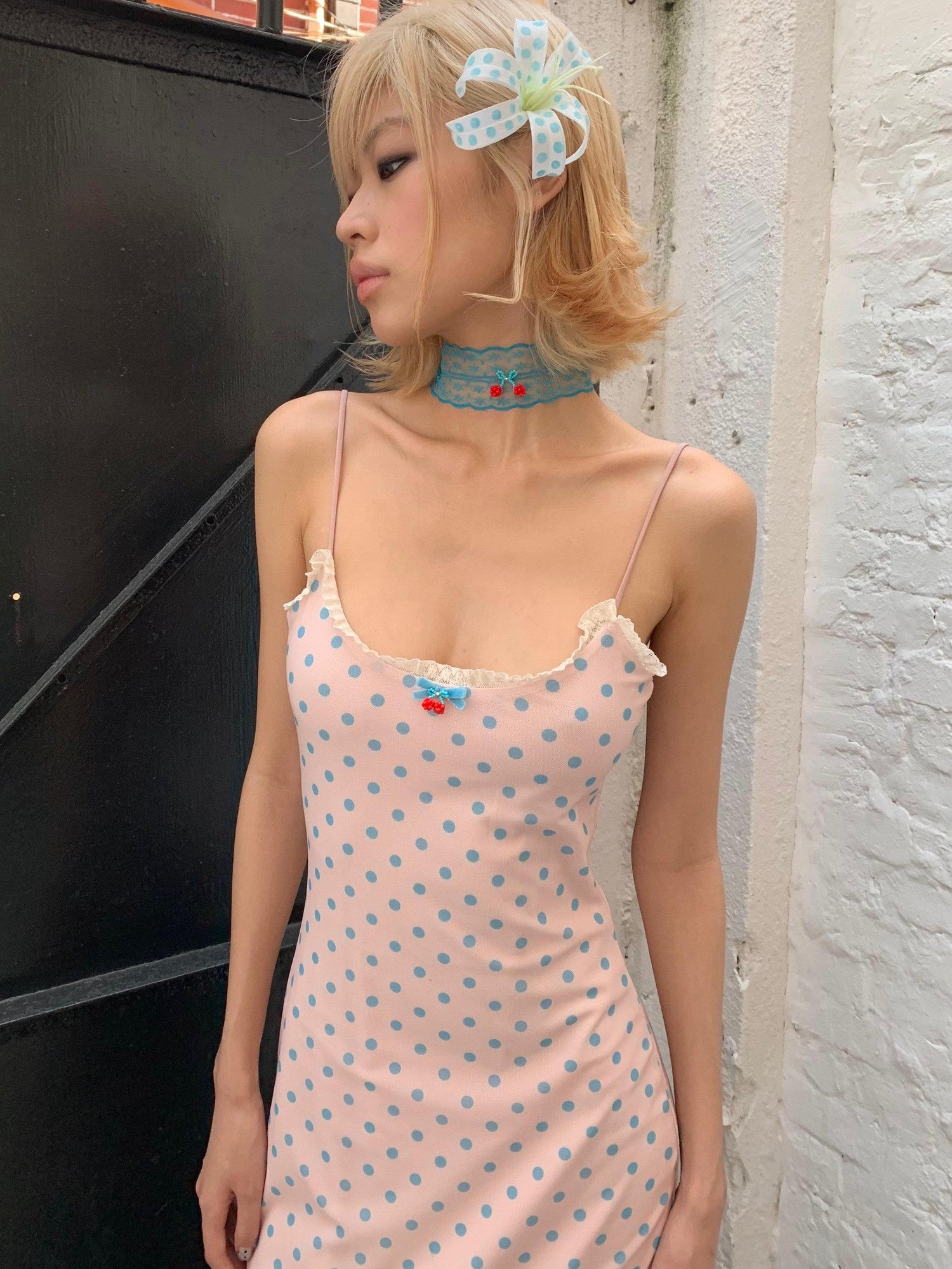Chipchipshop Pink Polka Dot Spaghetti Strap Stretch Bodycon Women&