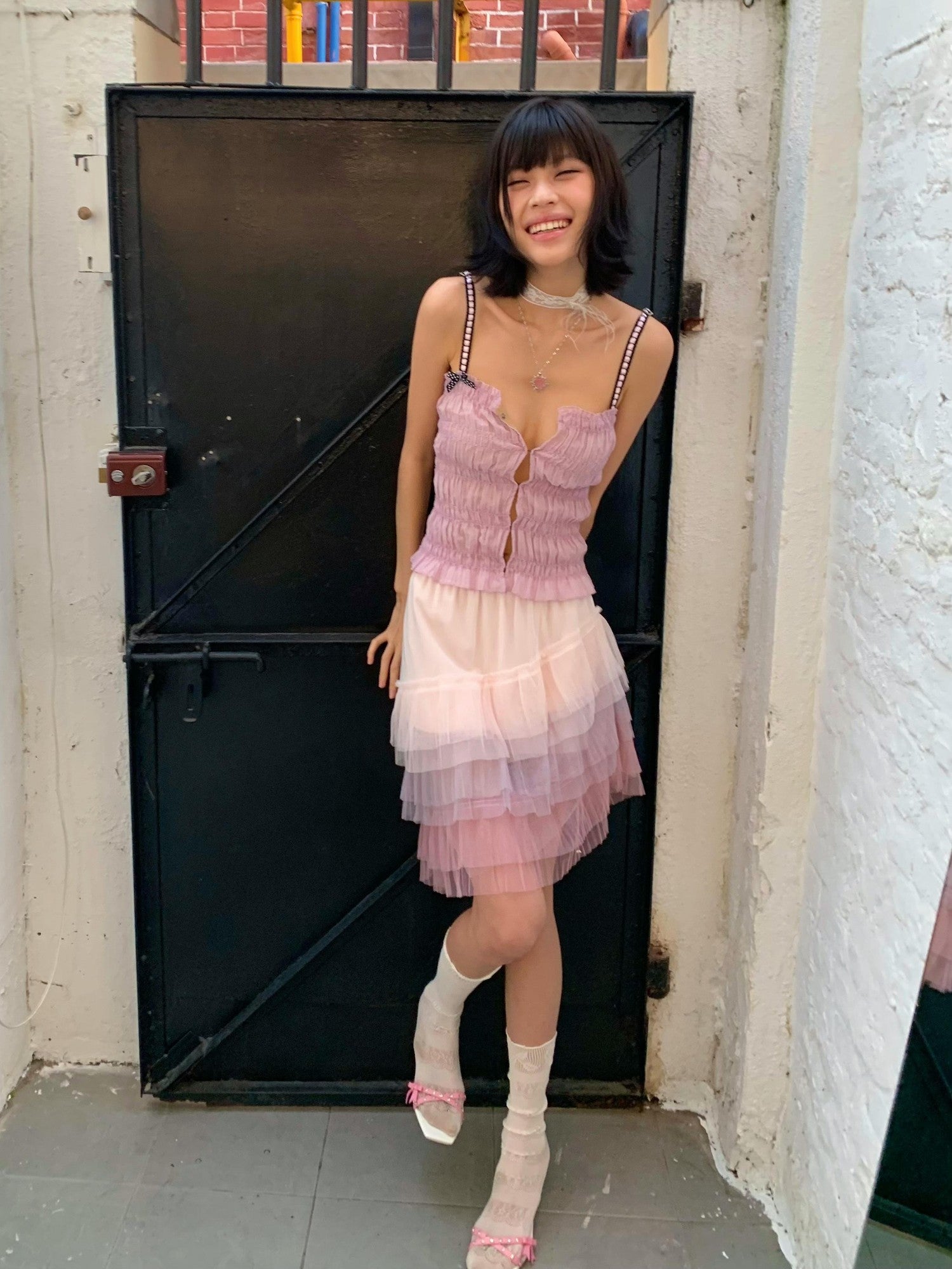 Chipchipshop Pink Purple Playful Ruched Slim Women&