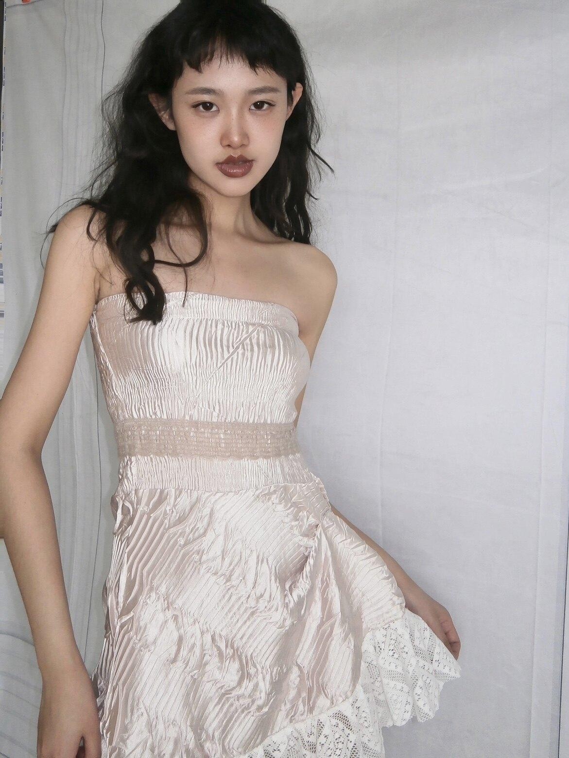 Chipchipshop Pink Ruched Lace Asymmetric Hem Women&