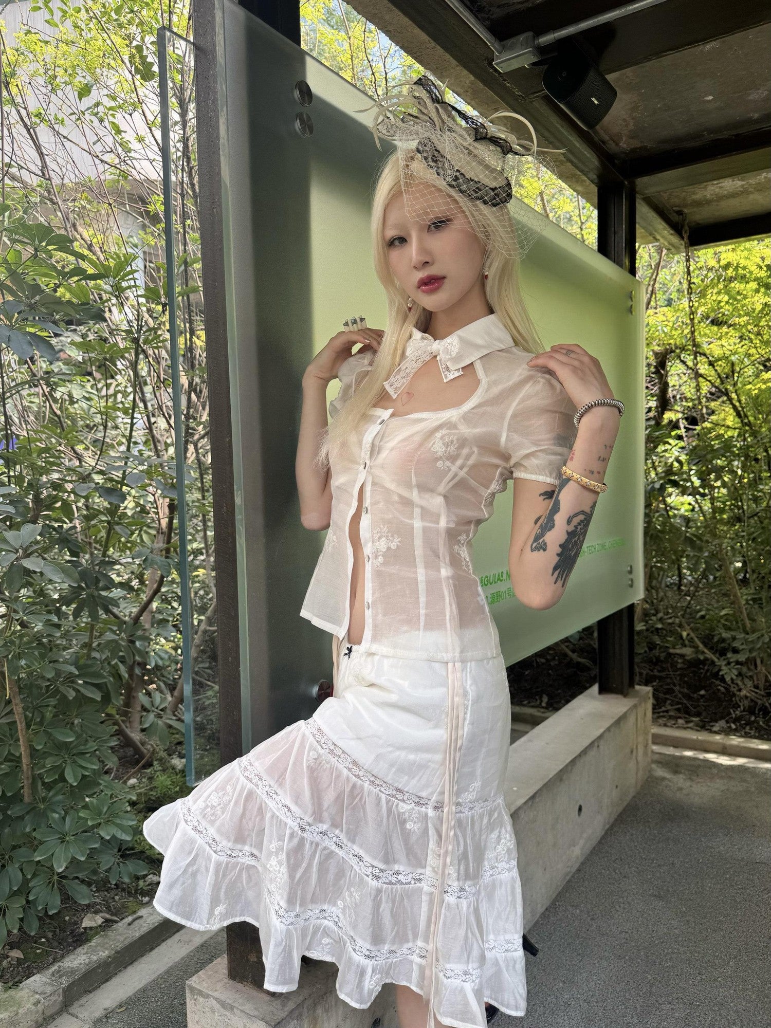Chipchipshop White Lace Embroidered Low Waist A Line Women&