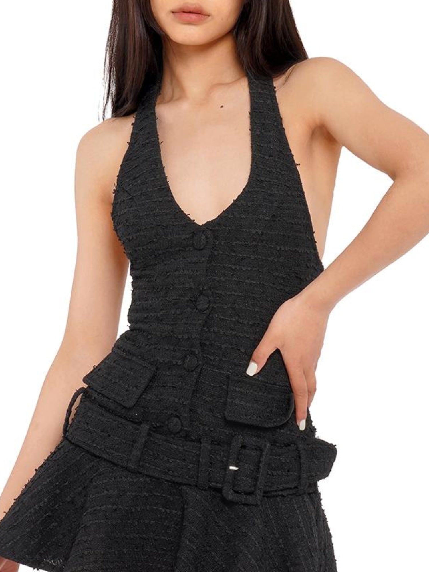 SweetChilling Chunky Knit Belted Necklace Dress