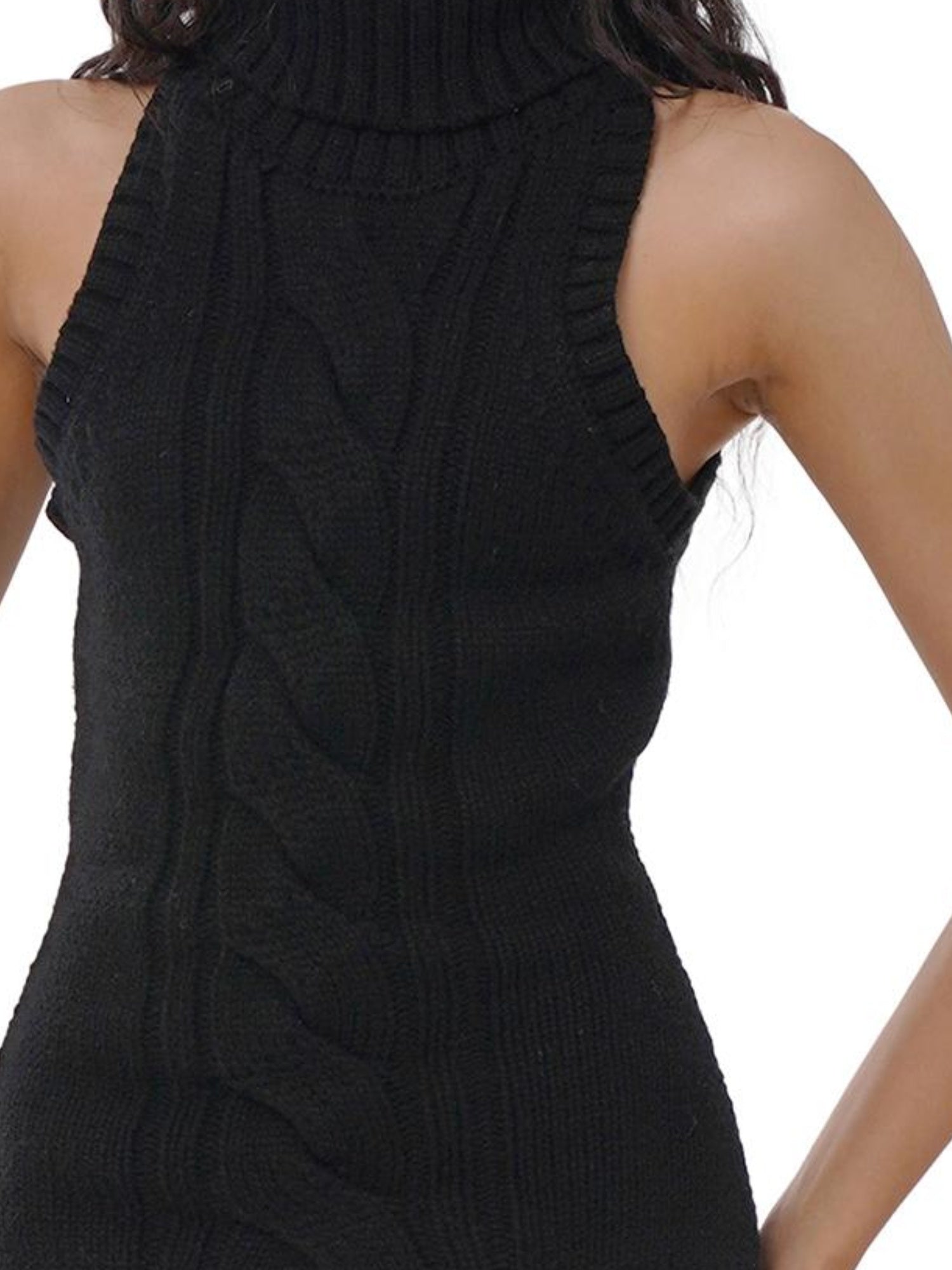 SweetChilling Chunky Knit Cable High Neck Sweater Dress
