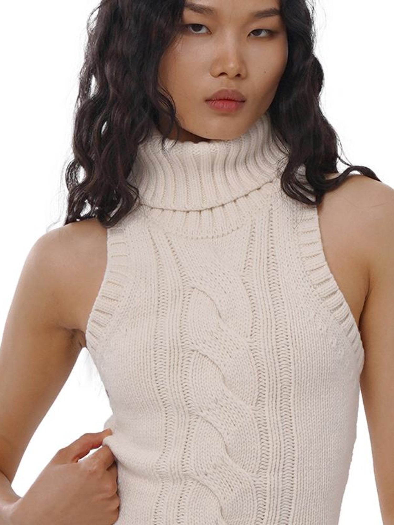 SweetChilling Chunky Knit Cable High Neck Sweater Dress